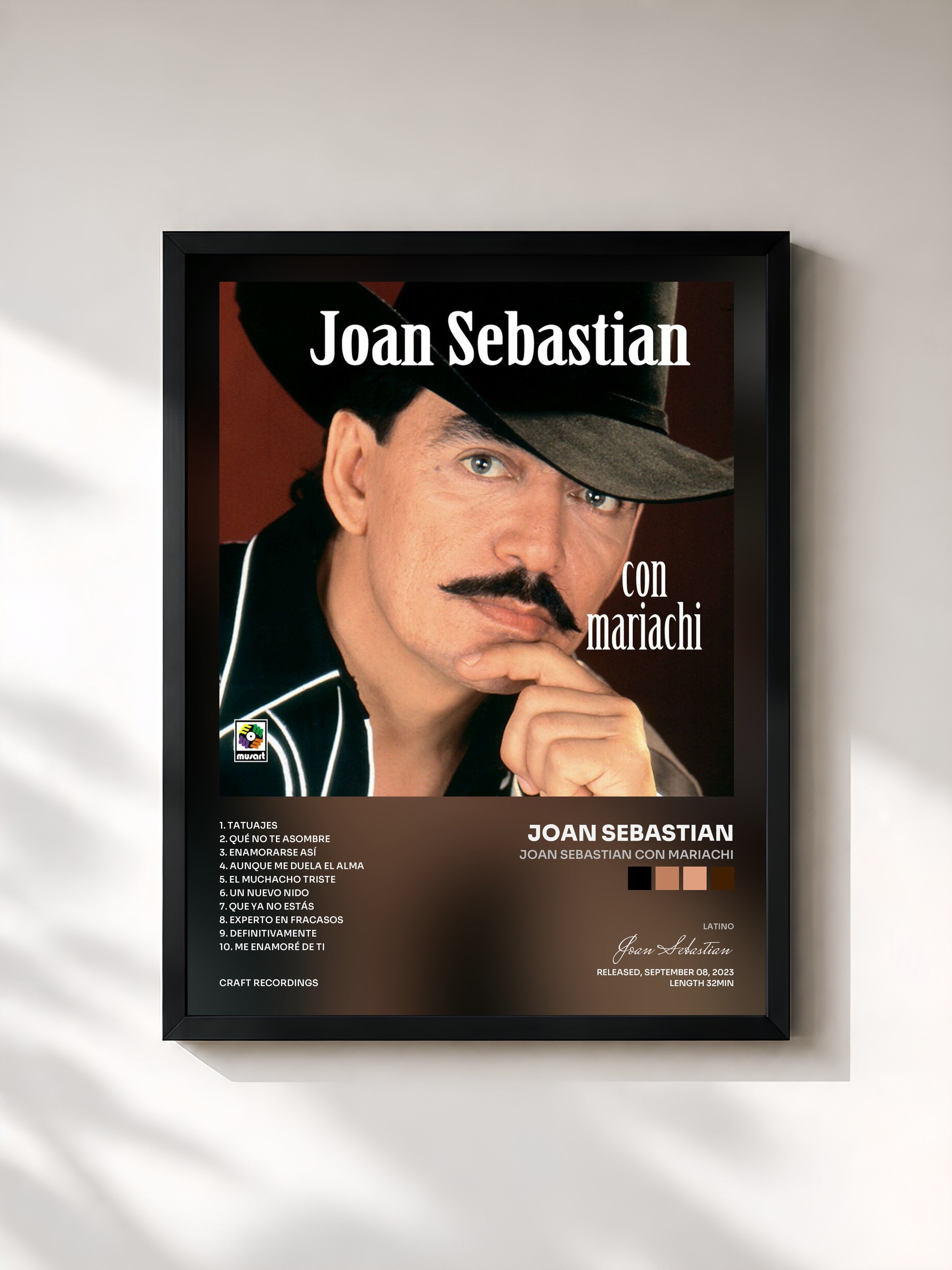 #noir Tableau de l'album Joan Sebastian con Mariachi de Joan Sebastian, cadre noir, imprimé et encadré en France