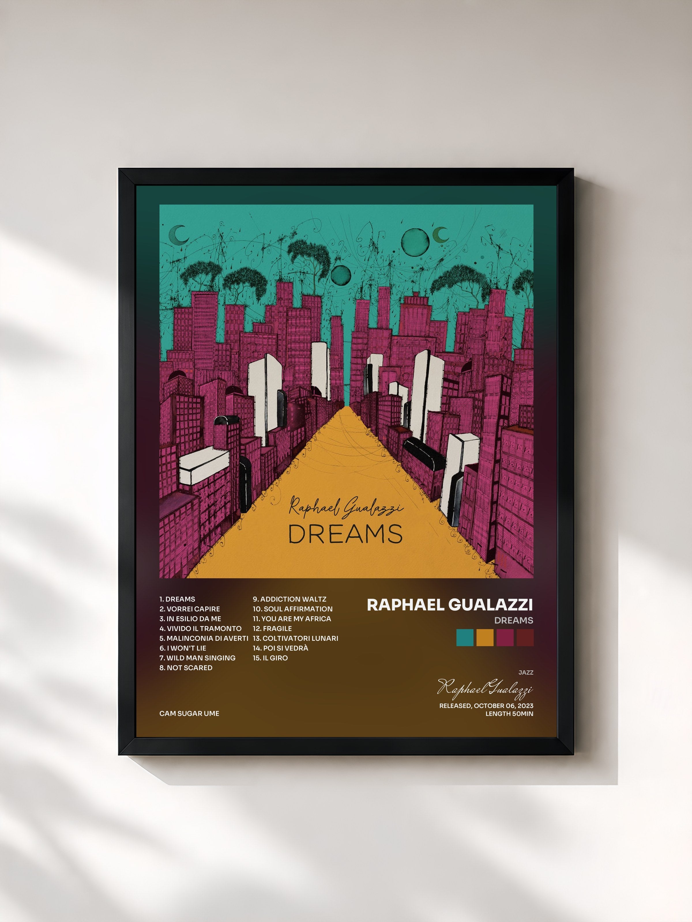 #noir Tableau de l'album Dreams de Raphael Gualazzi, cadre noir, imprimé et encadré en France