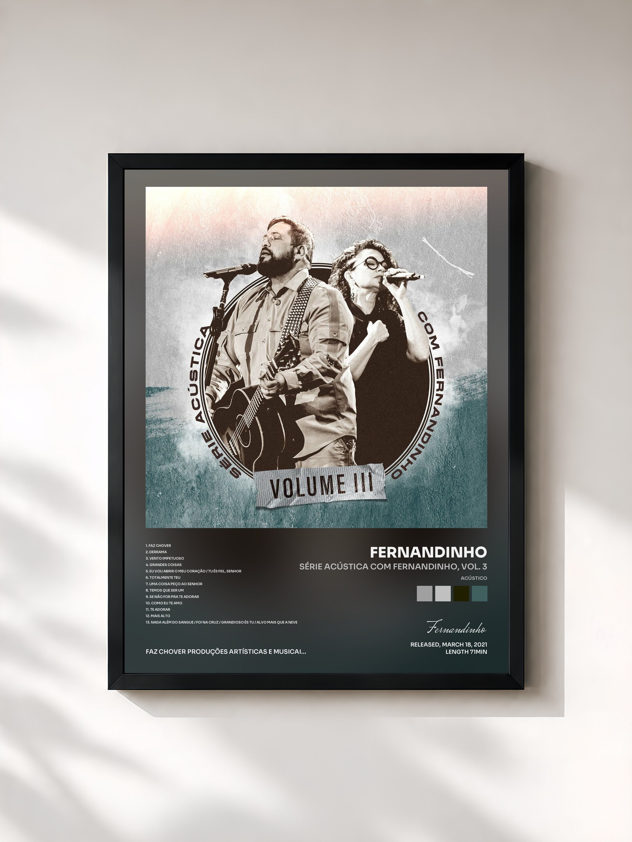 #noir Tableau de l'album Série Acústica Com Fernandinho, Vol. 3 (Acústico) de Fernandinho, cadre noir, imprimé et encadré en France