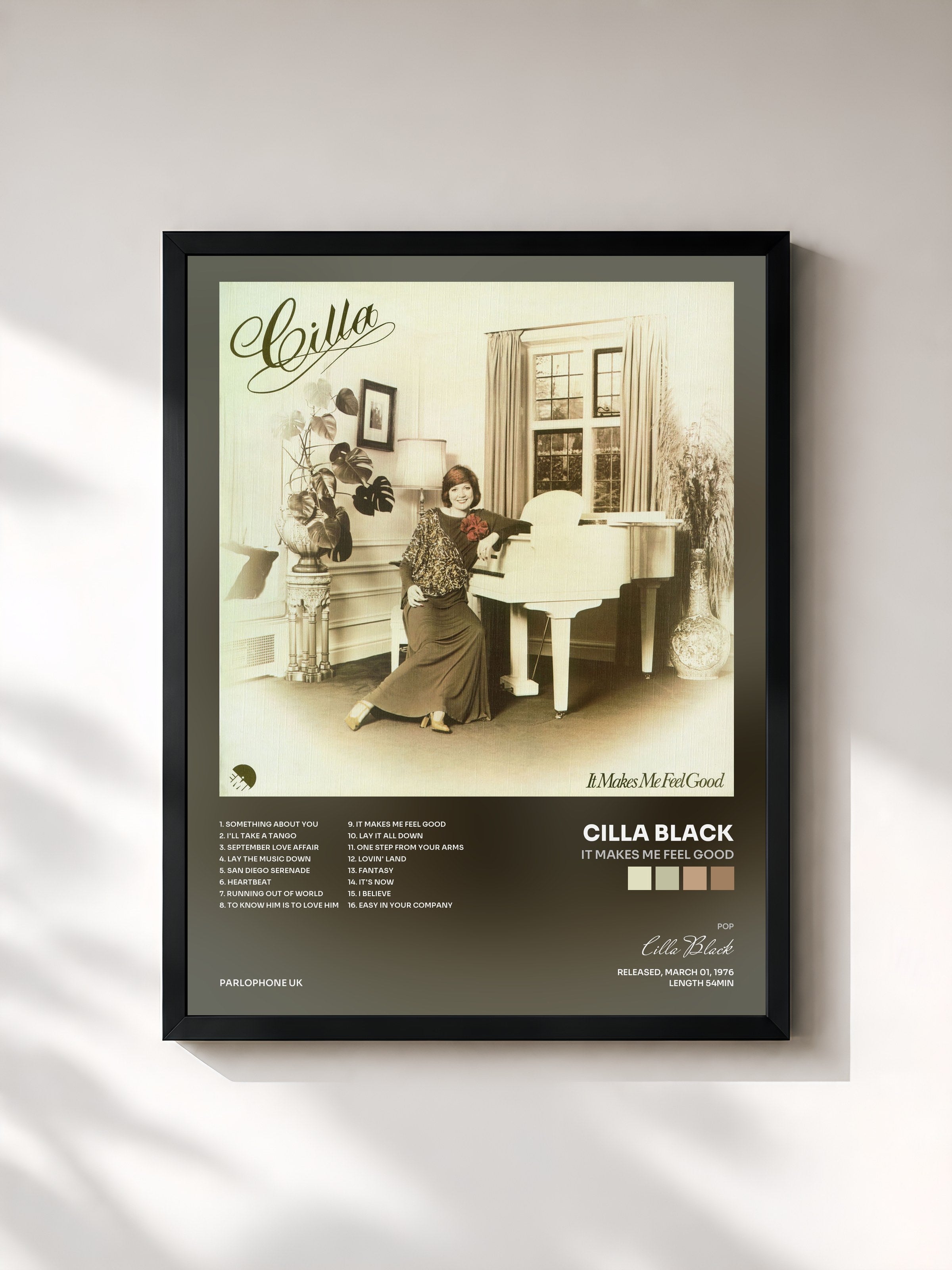 #noir Tableau de l'album It Makes Me Feel Good de Cilla Black, cadre noir, imprimé et encadré en France
