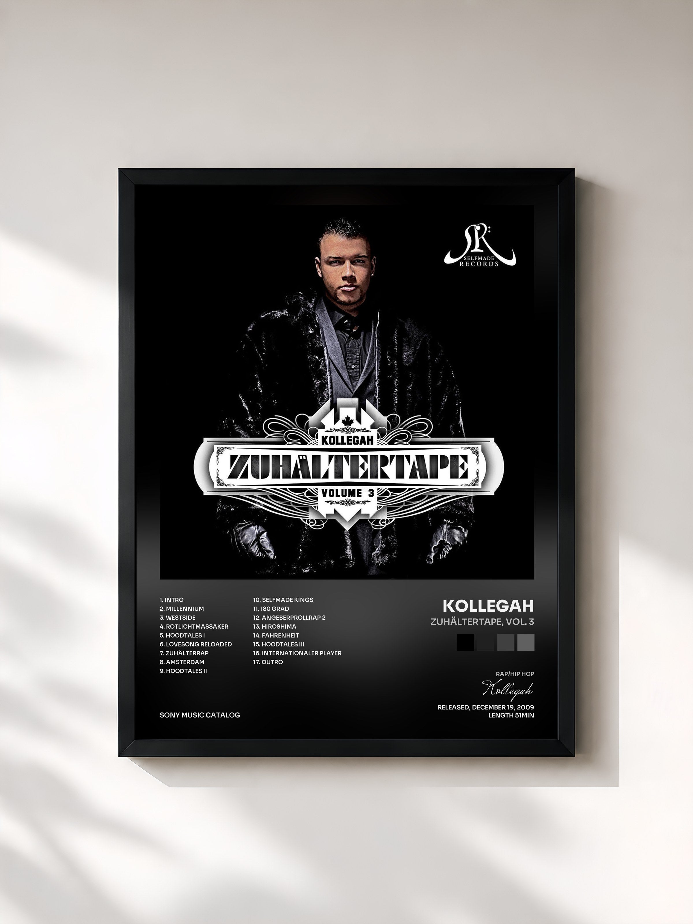 #noir Tableau de l'album Zuhältertape, Vol. 3 de Kollegah, cadre noir, imprimé et encadré en France