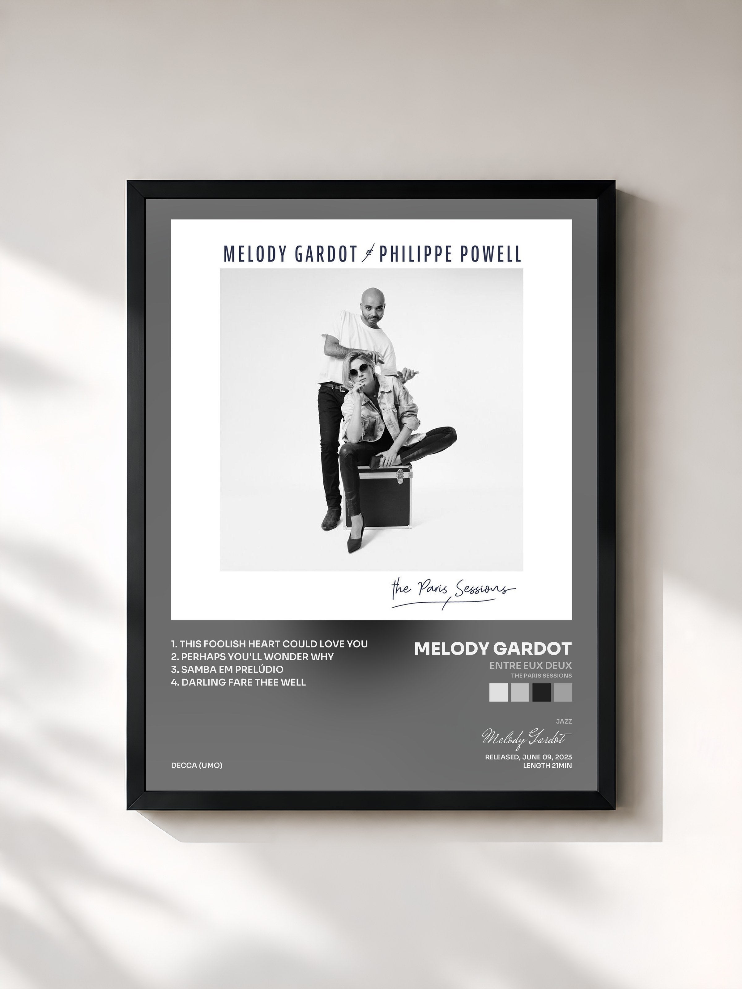 #noir Tableau de l'album Entre eux deux (The Paris Sessions) de Melody Gardot, cadre noir, imprimé et encadré en France