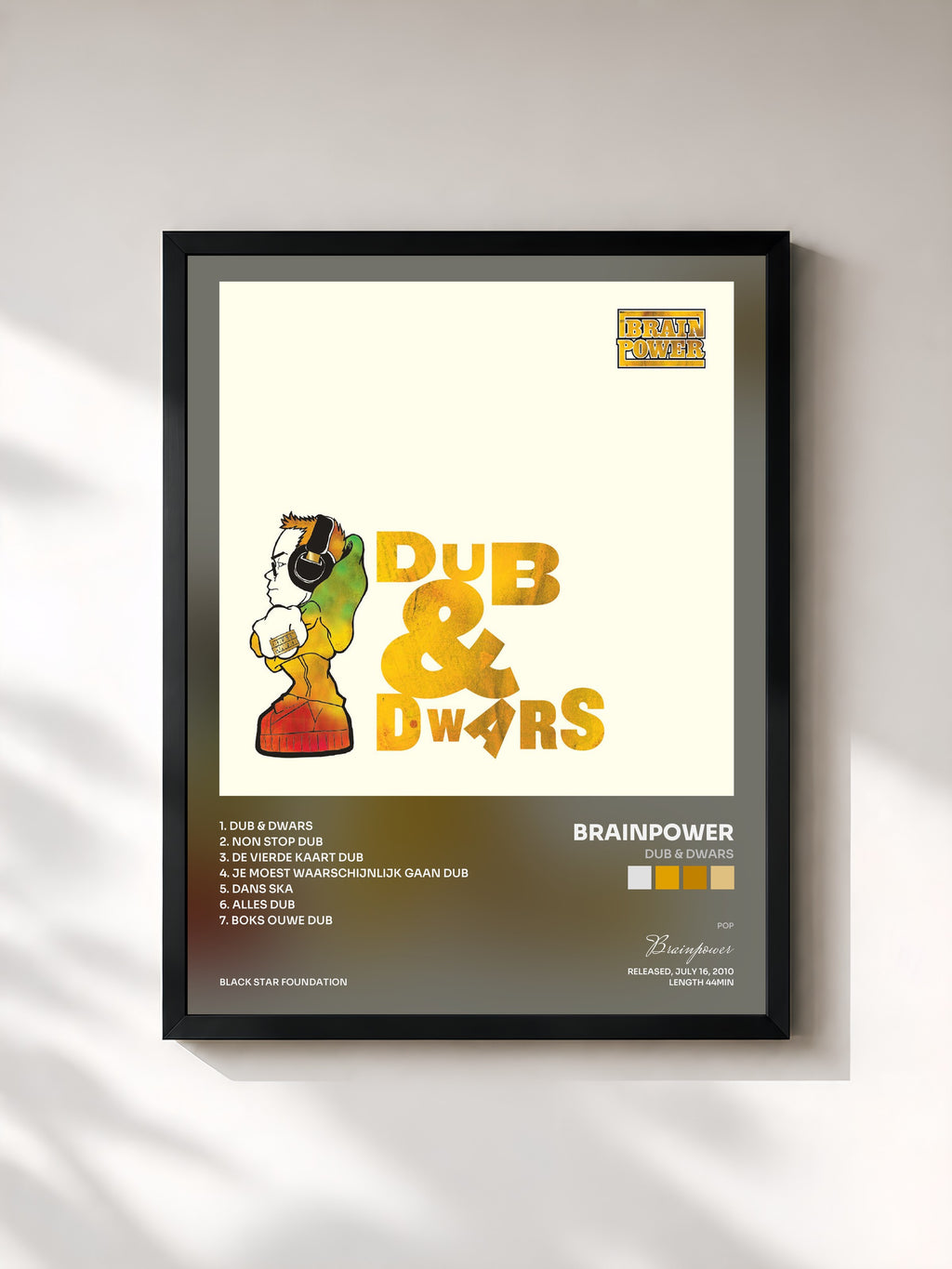 #noir Tableau de l'album Dub & Dwars de Brainpower, cadre noir, imprimé et encadré en France