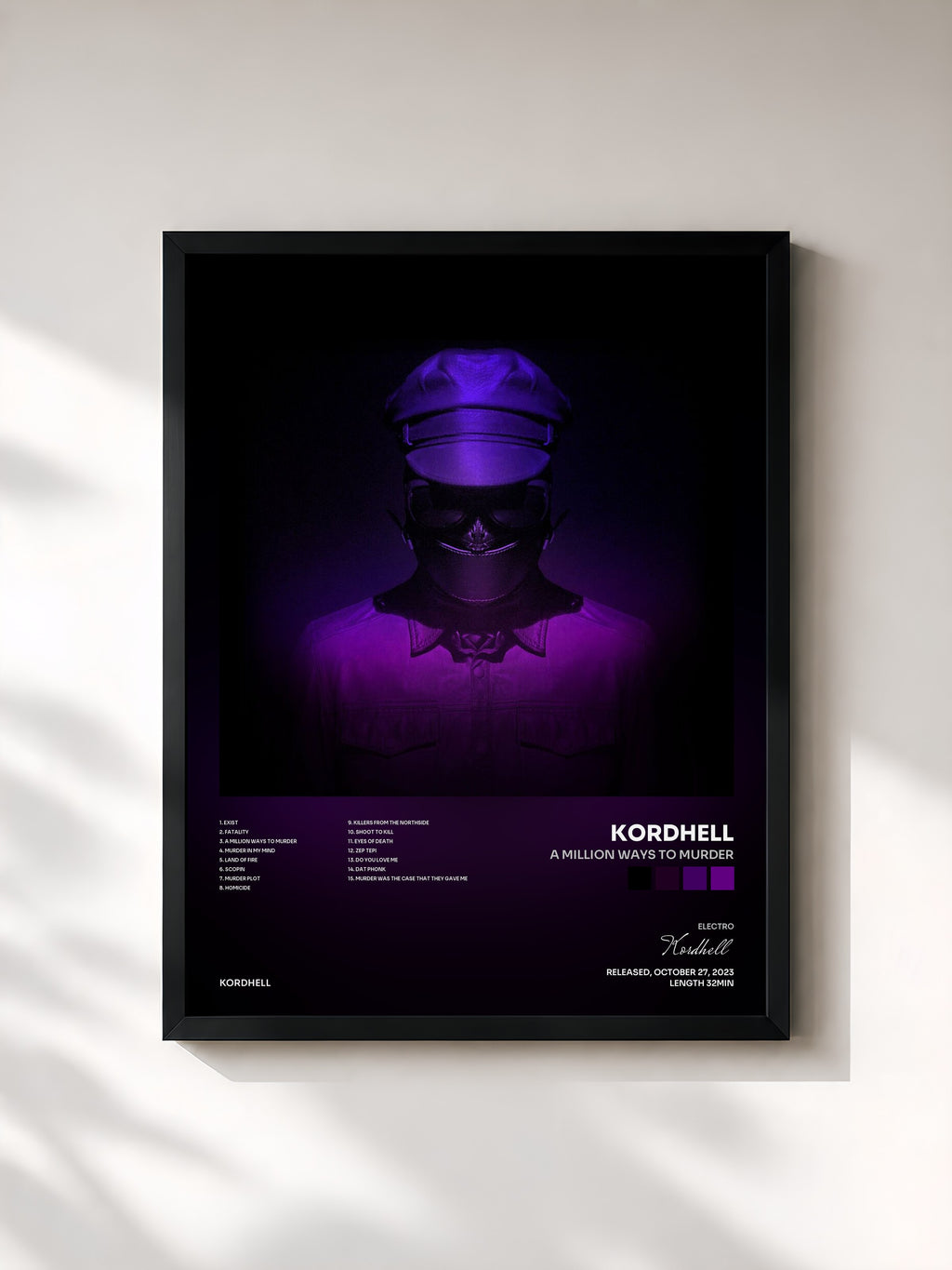 #noir Tableau de l'album A MILLION WAYS TO MURDER de Kordhell, cadre noir, imprimé et encadré en France