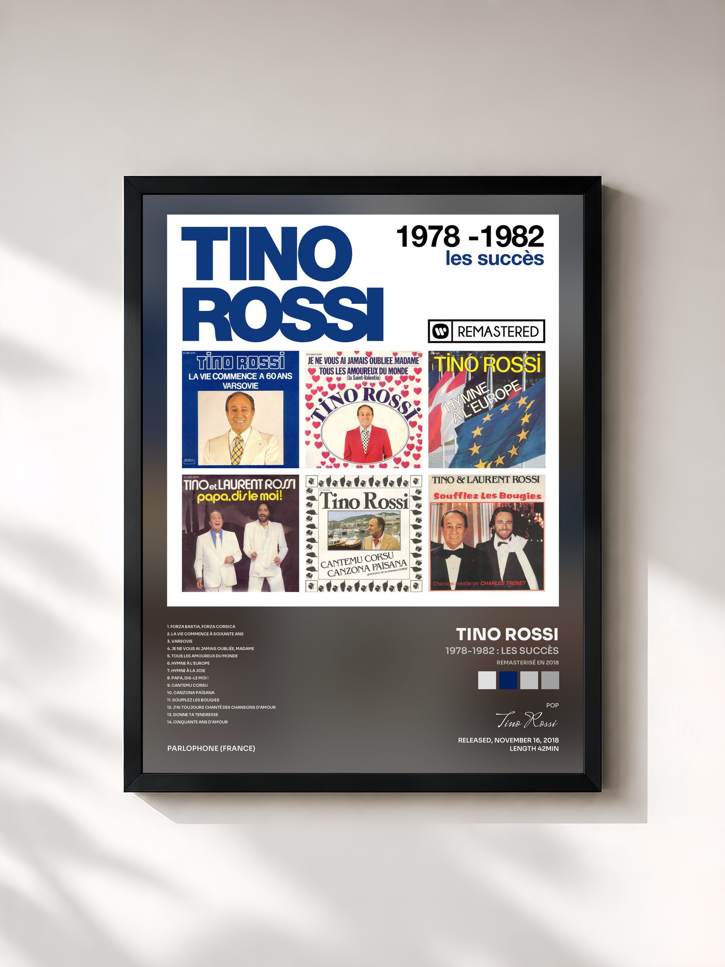#noir Tableau de l'album 1978-1982 : Les succès (Remasterisé en 2018) de Tino Rossi, cadre noir, imprimé et encadré en France