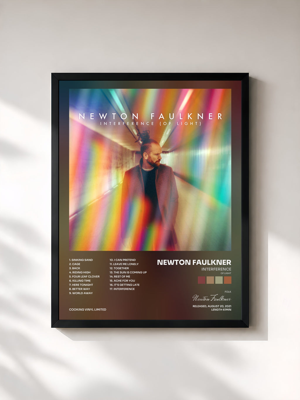 #noir Tableau de l'album Interference (Of Light) de Newton Faulkner, cadre noir, imprimé et encadré en France