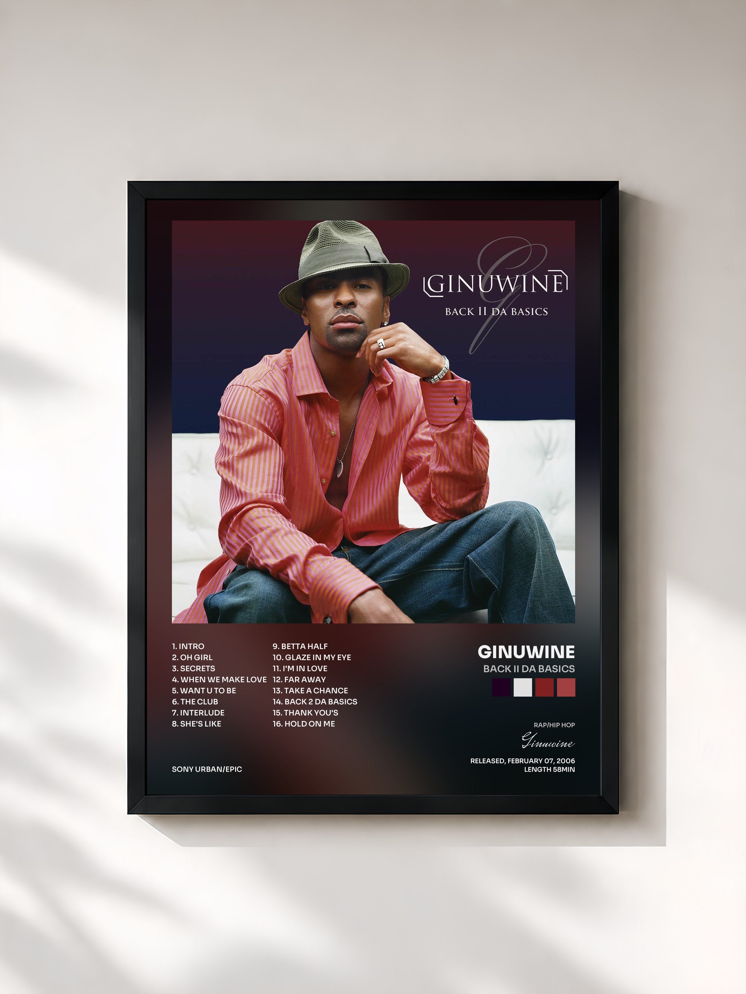 #noir Tableau de l'album Back II Da Basics de Ginuwine, cadre noir, imprimé et encadré en France