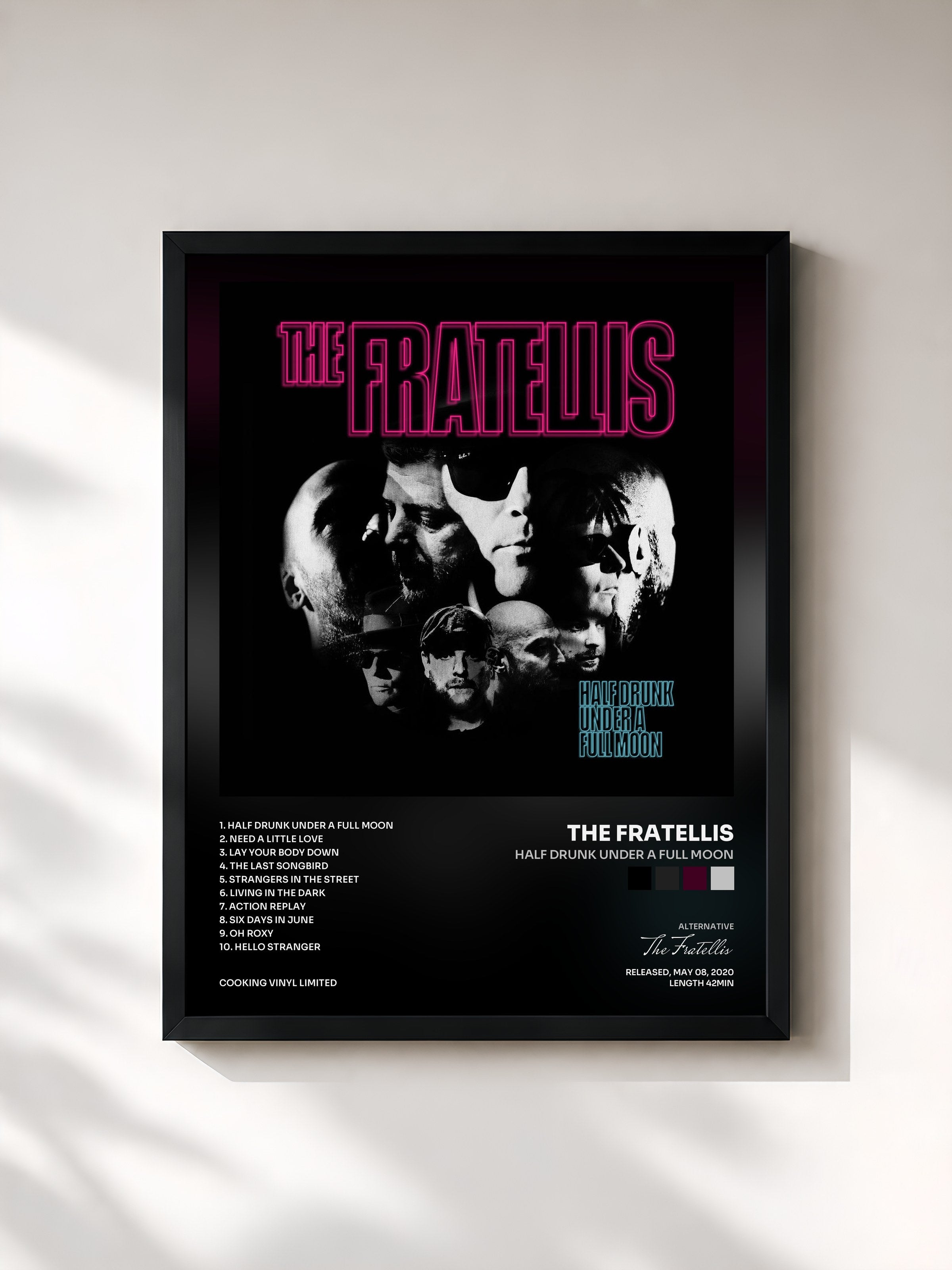 #noir Tableau de l'album Half Drunk Under a Full Moon de The Fratellis, cadre noir, imprimé et encadré en France