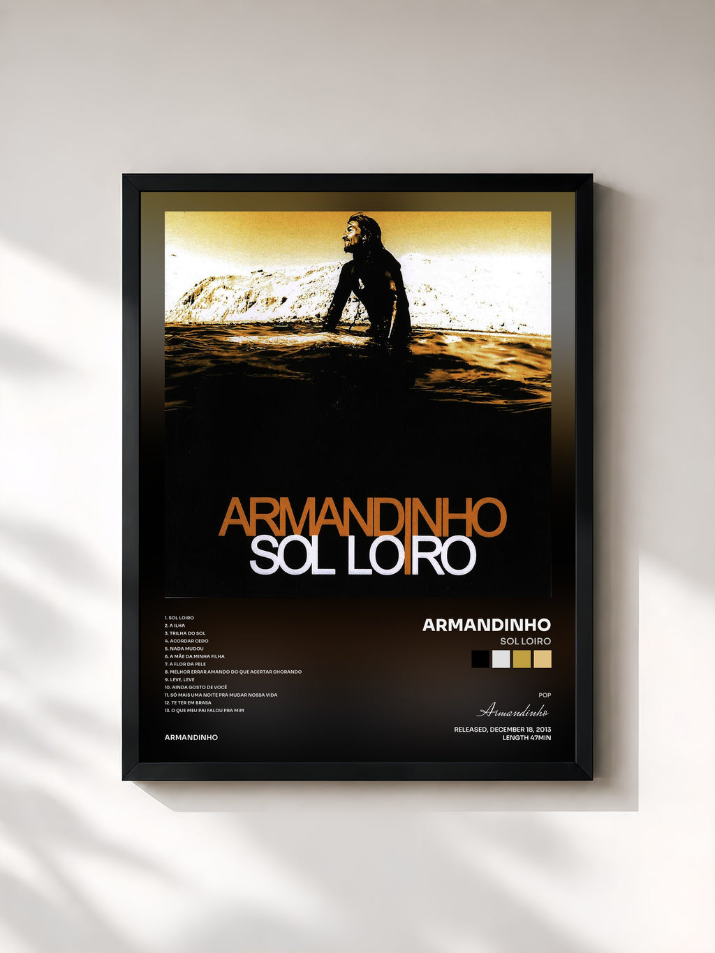 #noir Tableau de l'album Sol Loiro de Armandinho, cadre noir, imprimé et encadré en France