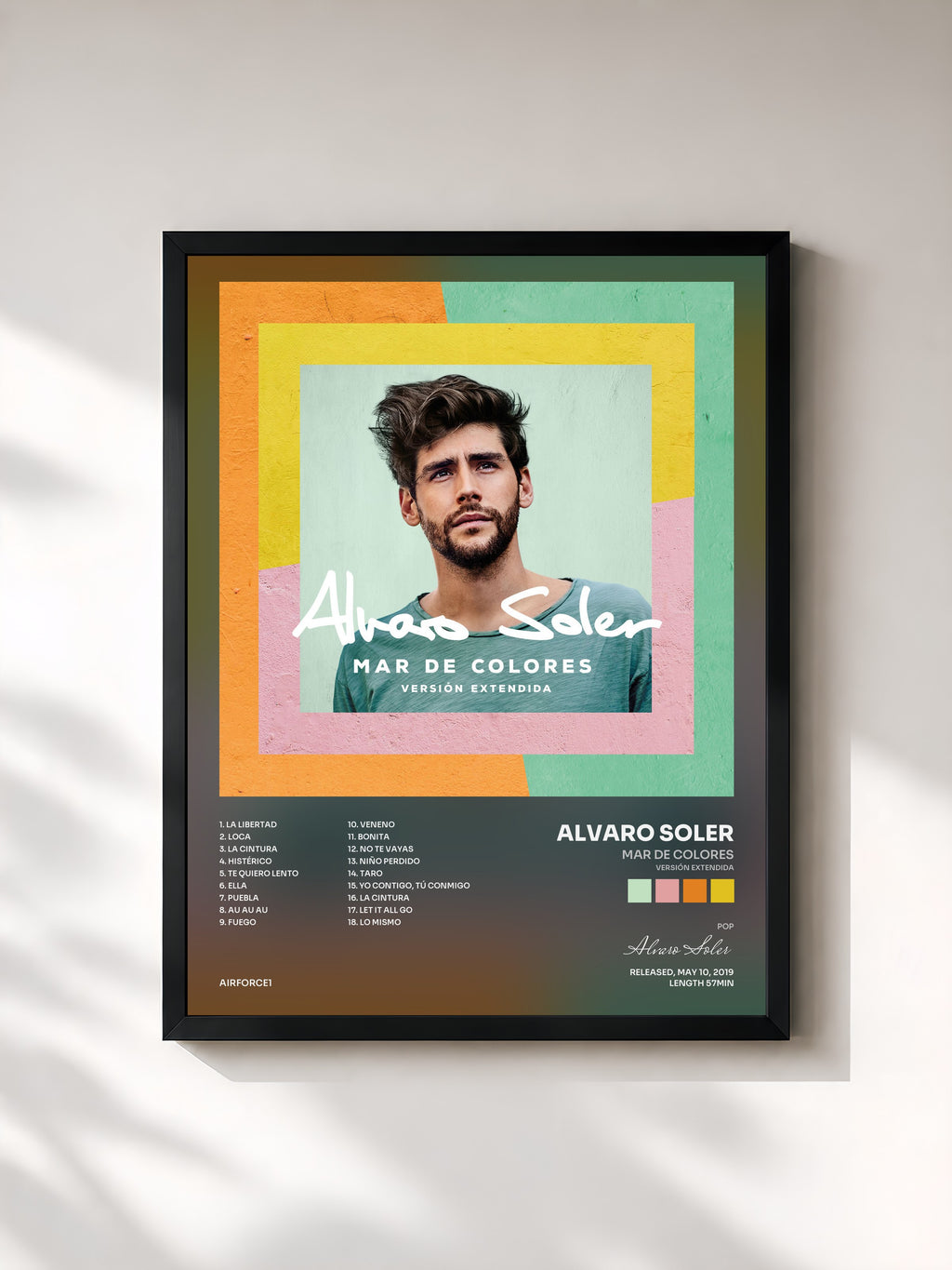 #noir Tableau de l'album Mar De Colores (Versión Extendida) de Alvaro Soler, cadre noir, imprimé et encadré en France