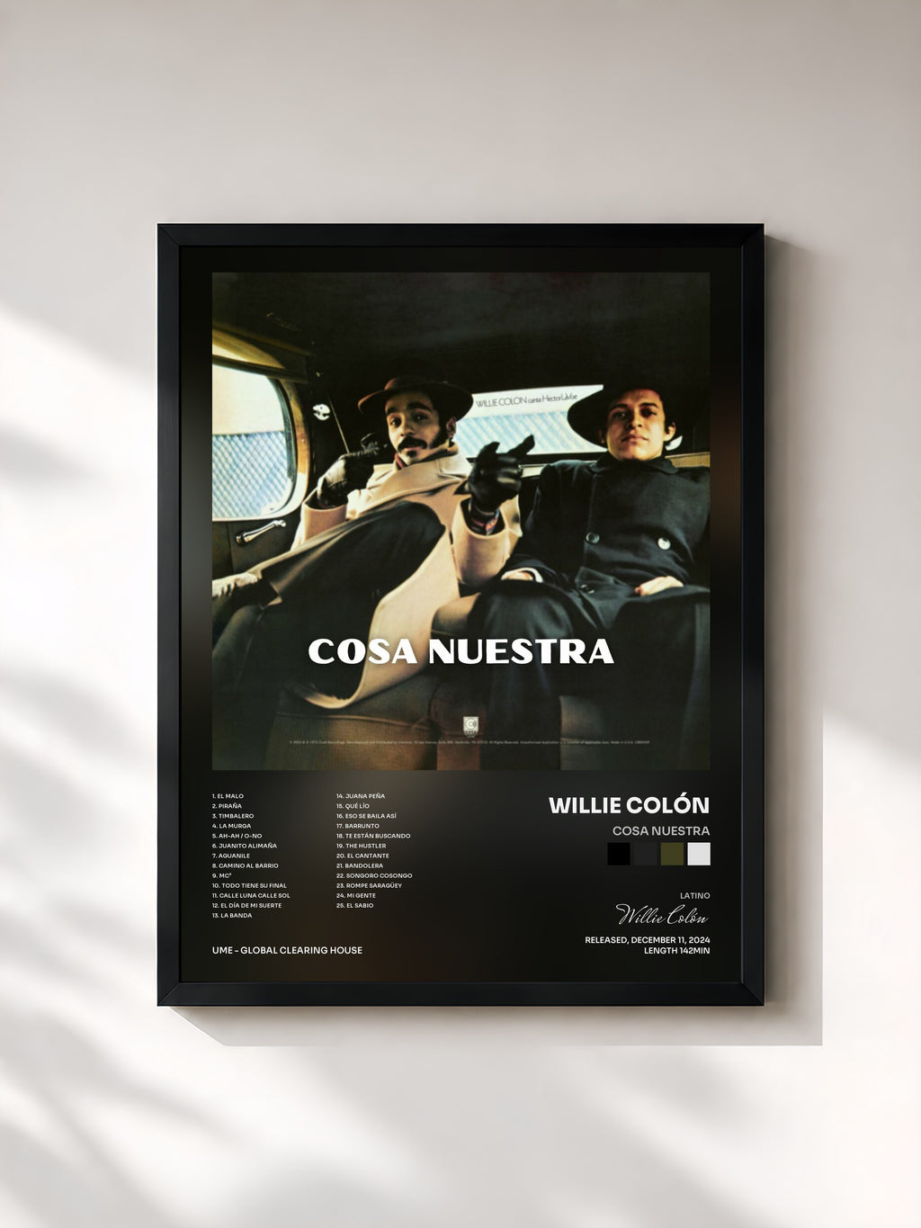 #noir Tableau de l'album Cosa Nuestra de Willie Colón, cadre noir, imprimé et encadré en France