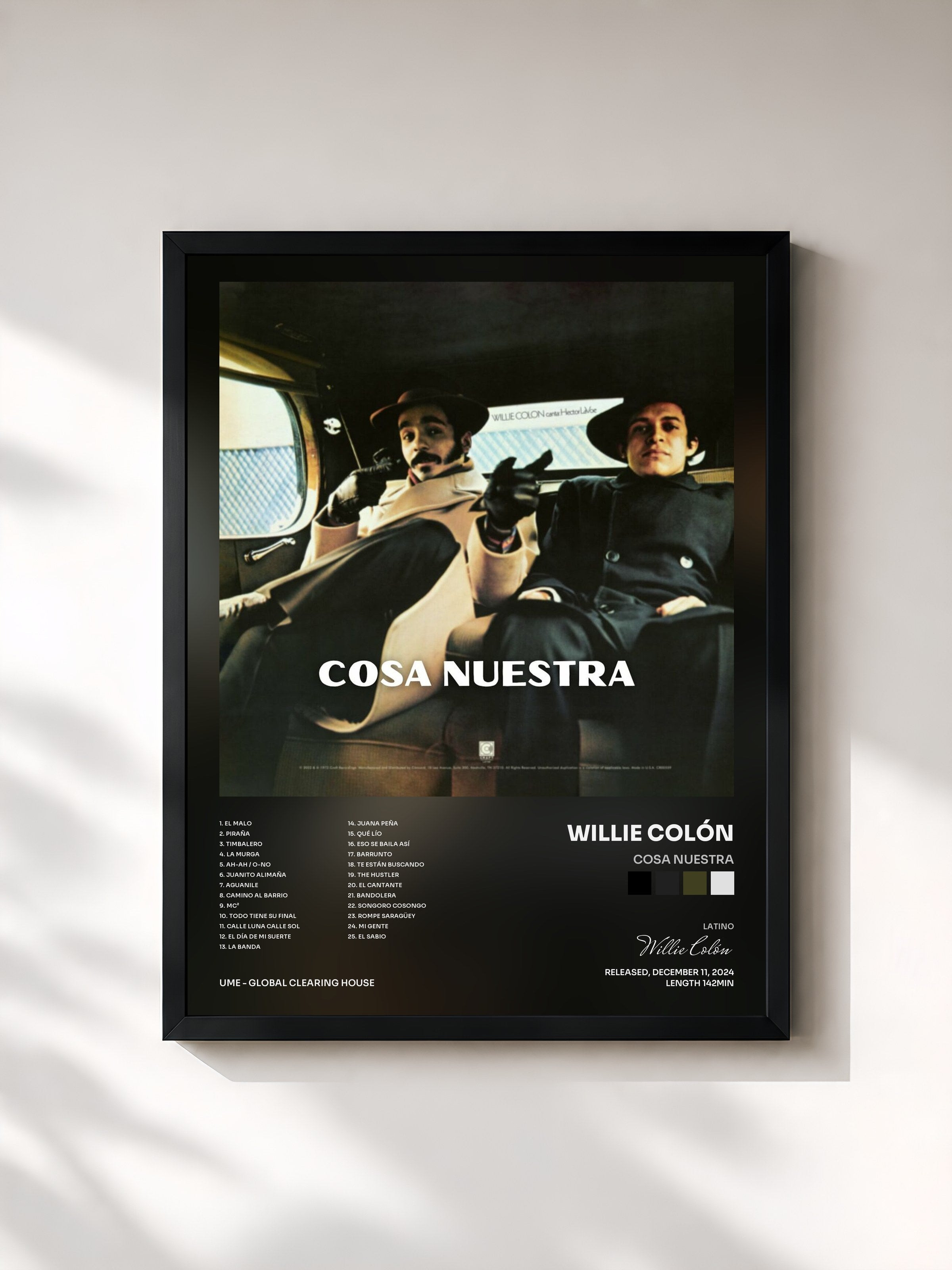#noir Tableau de l'album Cosa Nuestra de Willie Colón, cadre noir, imprimé et encadré en France