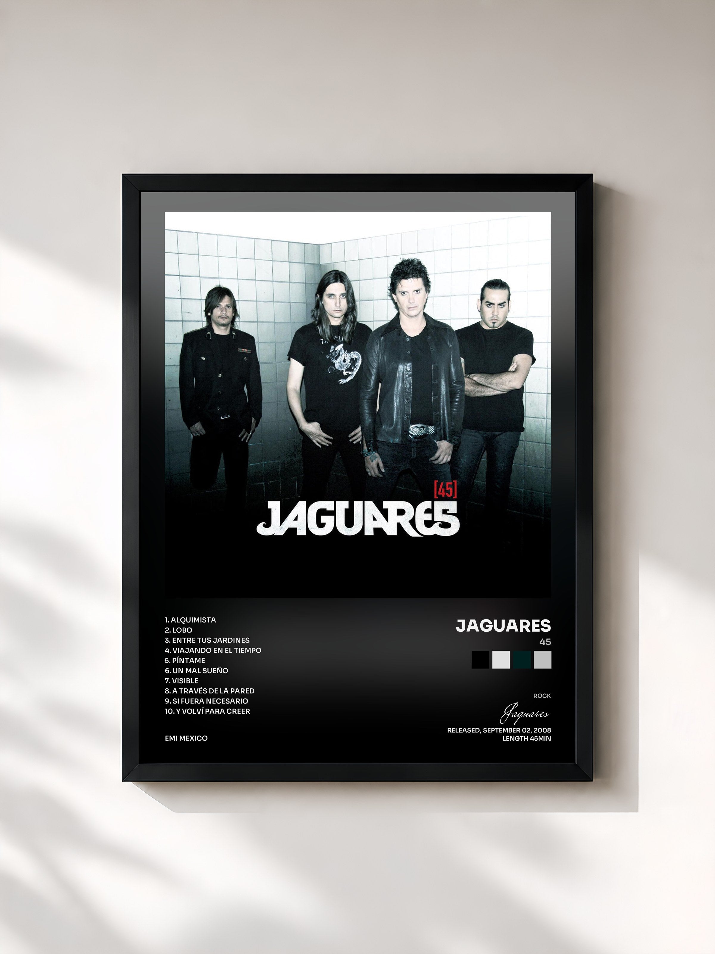 #noir Tableau de l'album 45 de Jaguares, cadre noir, imprimé et encadré en France