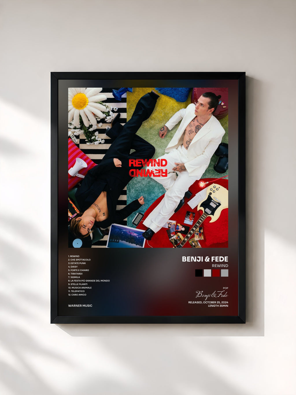 #noir Tableau de l'album REWIND de Benji & Fede, cadre noir, imprimé et encadré en France