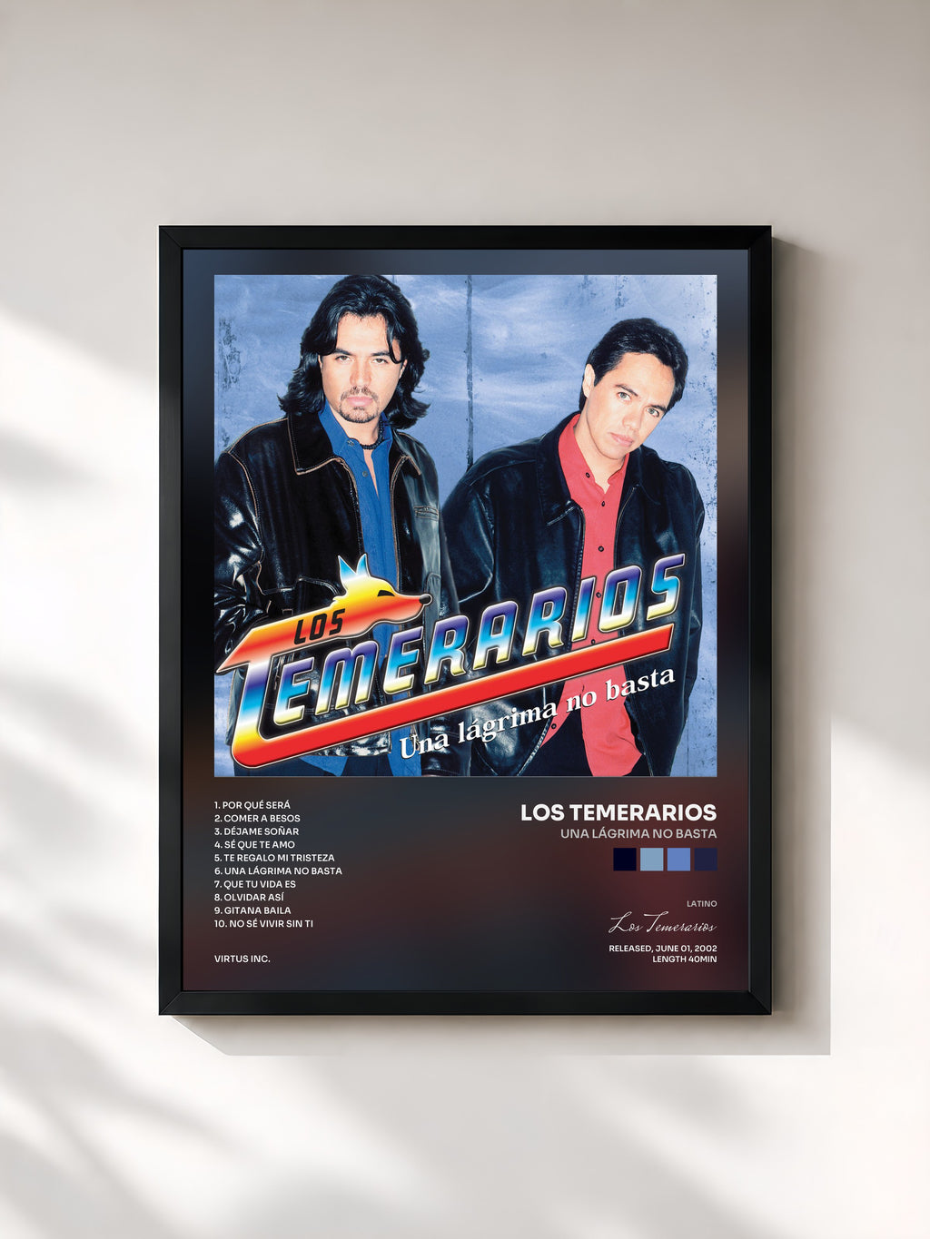 #noir Tableau de l'album Una Lágrima No Basta de Los Temerarios, cadre noir, imprimé et encadré en France