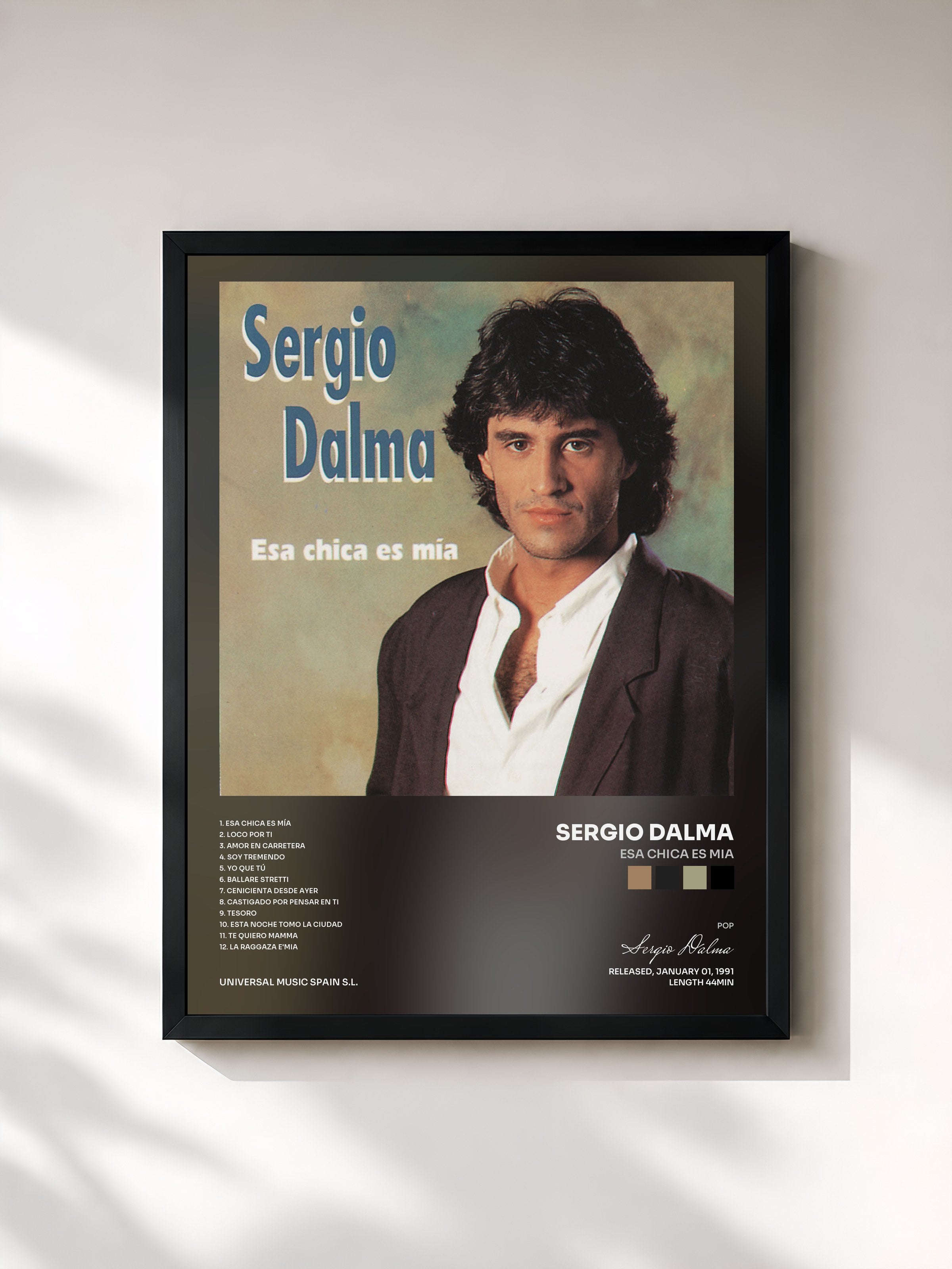 #noir Tableau de l'album Esa Chica Es Mia de Sergio Dalma, cadre noir, imprimé et encadré en France