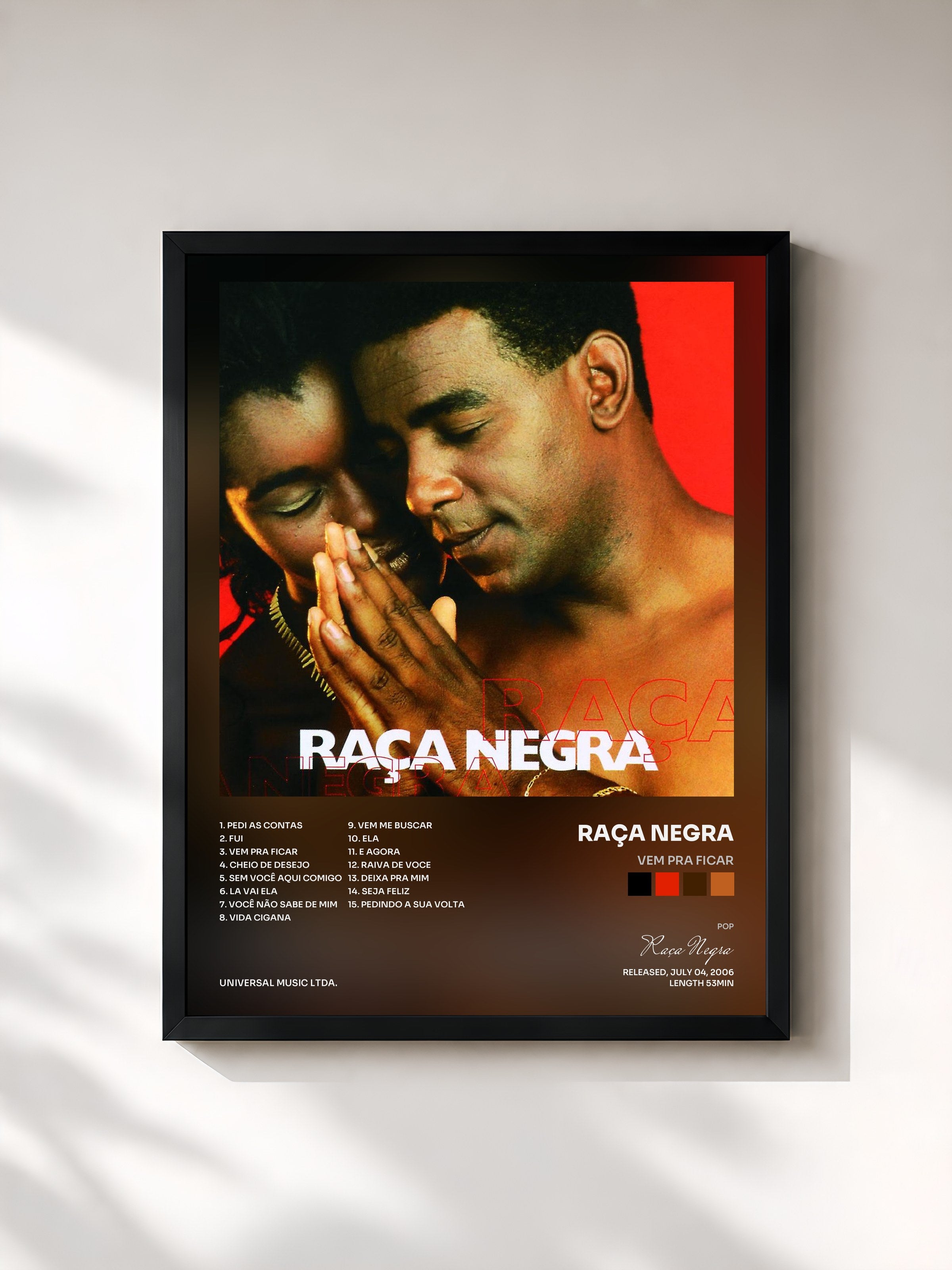#noir Tableau de l'album Vem Pra Ficar de Raça Negra, cadre noir, imprimé et encadré en France