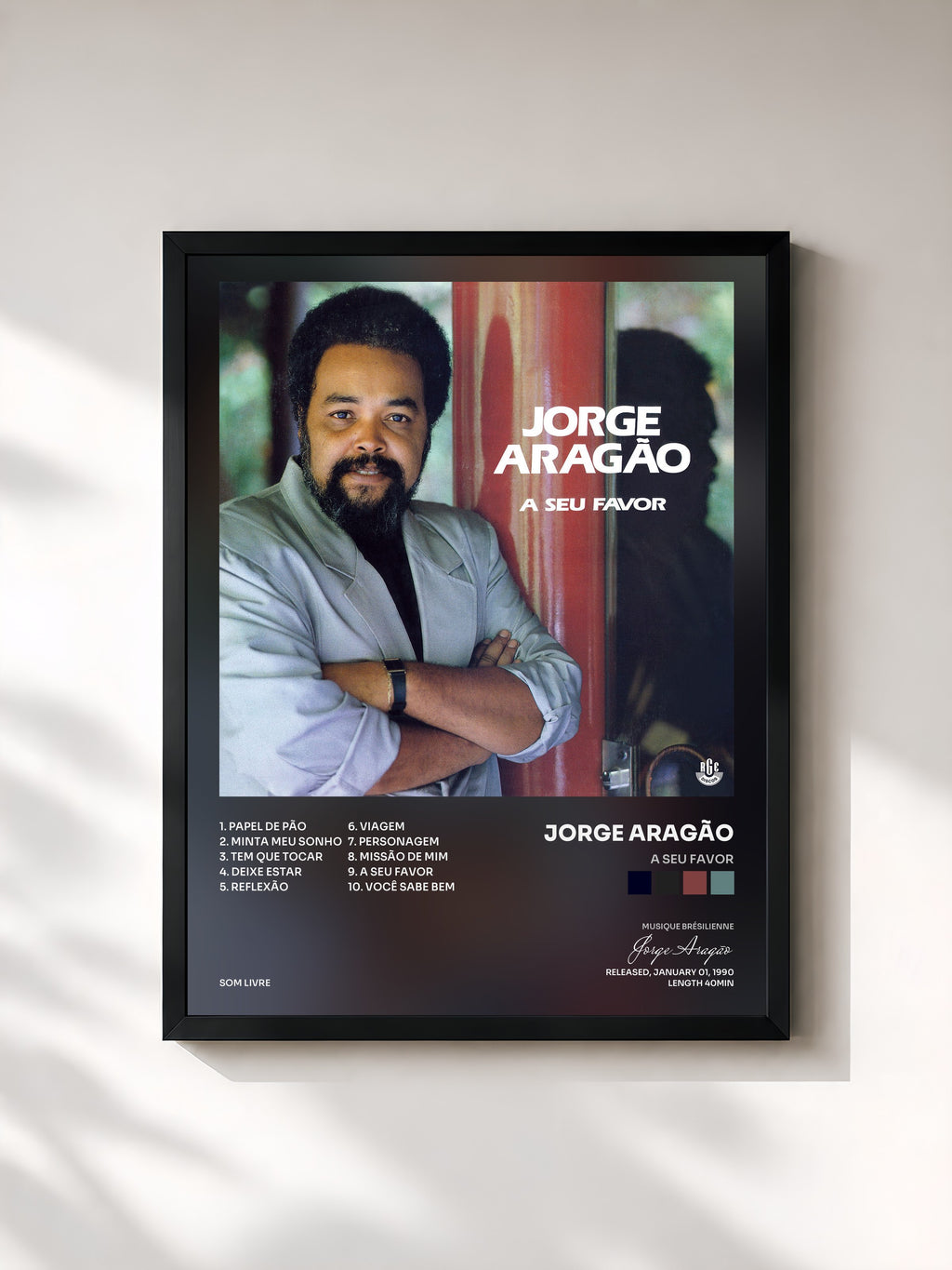 #noir Tableau de l'album A Seu Favor de Jorge Aragão, cadre noir, imprimé et encadré en France