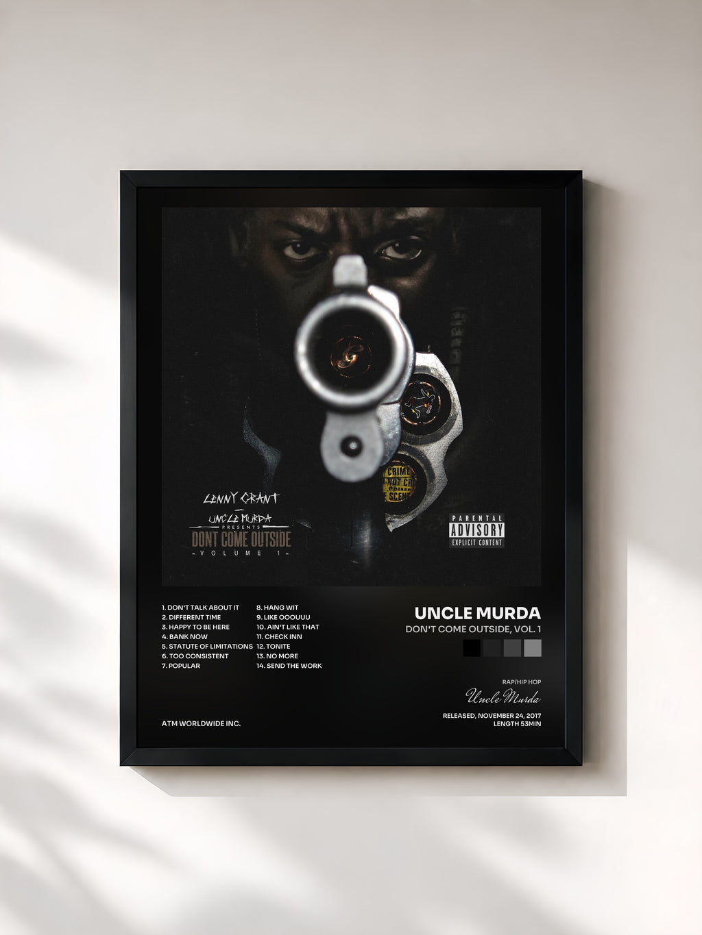 #noir Tableau de l'album Don't Come Outside, Vol. 1 de Uncle Murda, cadre noir, imprimé et encadré en France