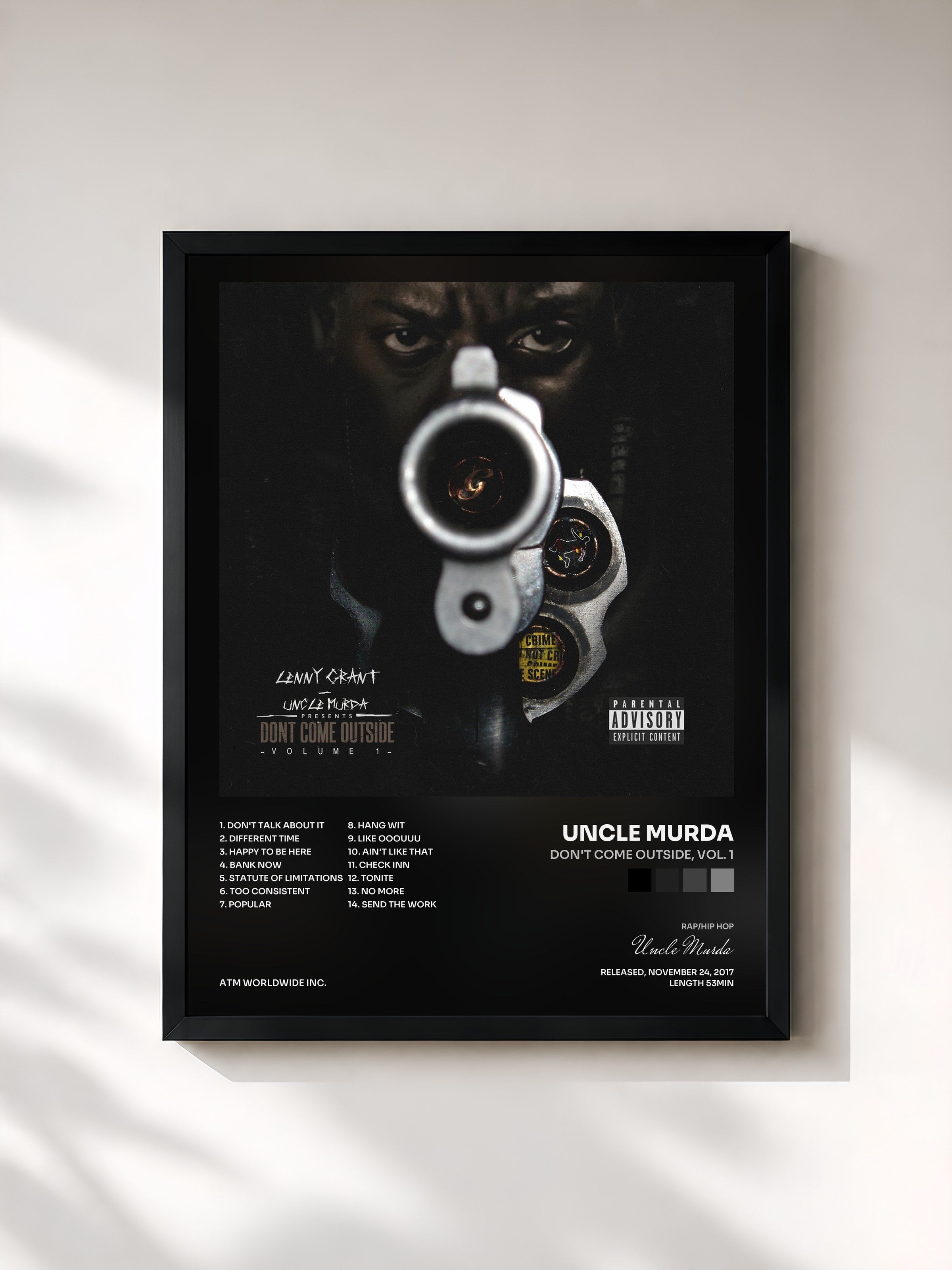 #noir Tableau de l'album Don't Come Outside, Vol. 1 de Uncle Murda, cadre noir, imprimé et encadré en France