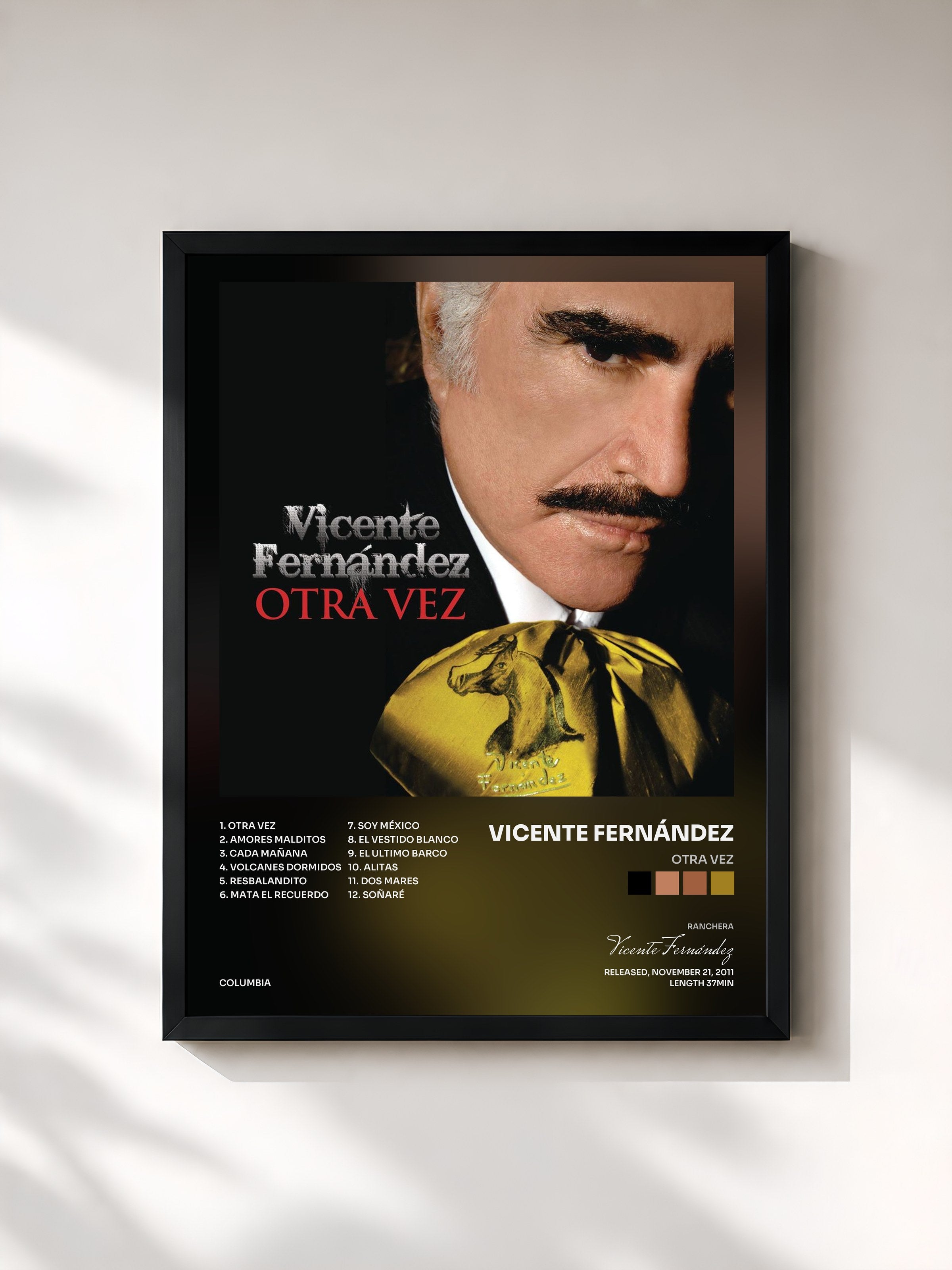#noir Tableau de l'album Otra Vez de Vicente Fernández, cadre noir, imprimé et encadré en France