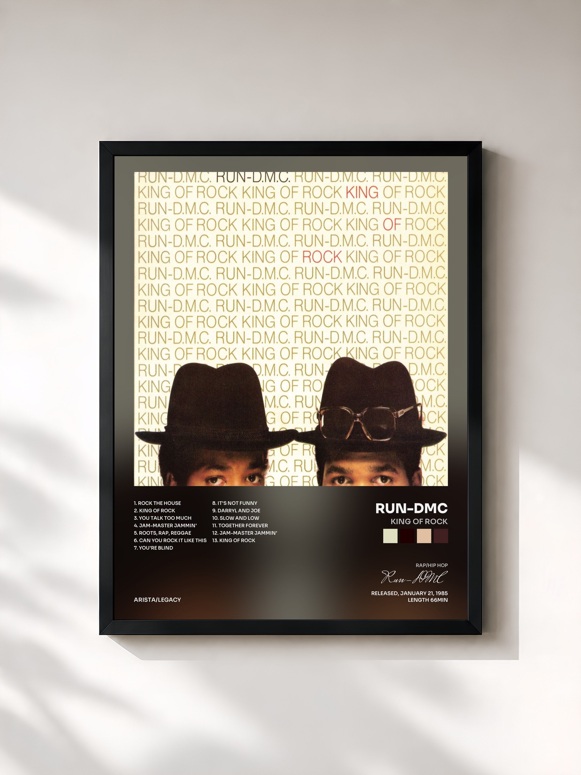 #noir Tableau de l'album King Of Rock de Run-DMC, cadre noir, imprimé et encadré en France