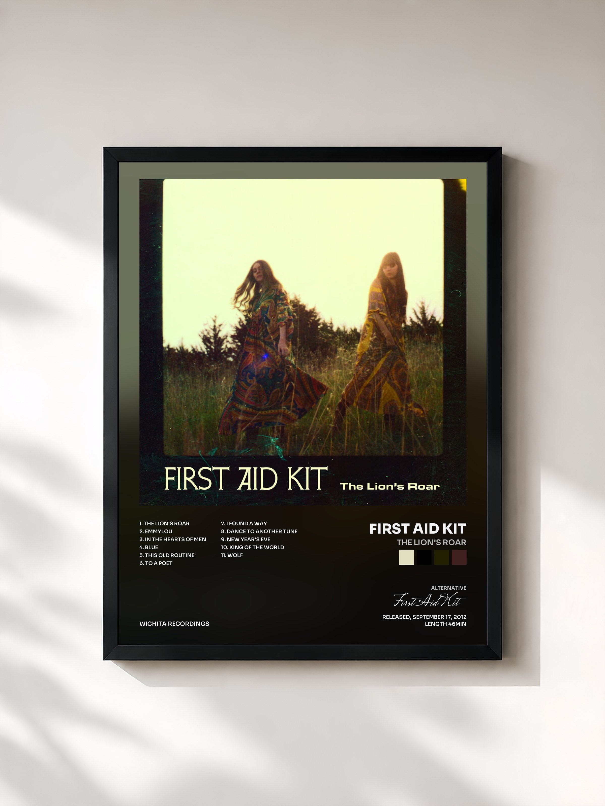 #noir Tableau de l'album The Lion's Roar de First Aid Kit, cadre noir, imprimé et encadré en France
