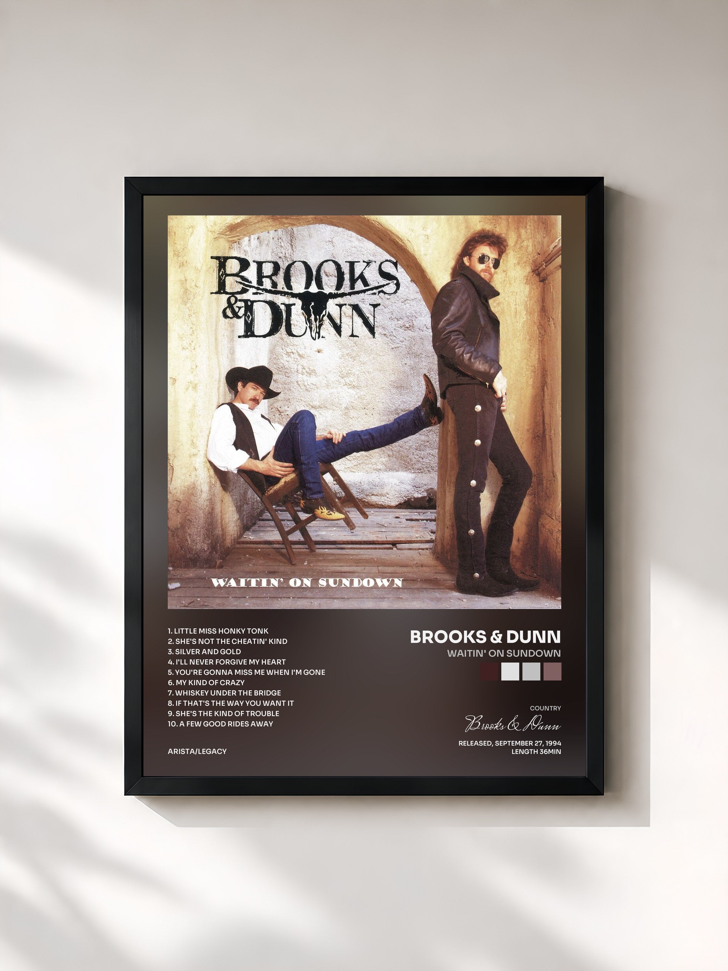 #noir Tableau de l'album Waitin' On Sundown de Brooks & Dunn, cadre noir, imprimé et encadré en France