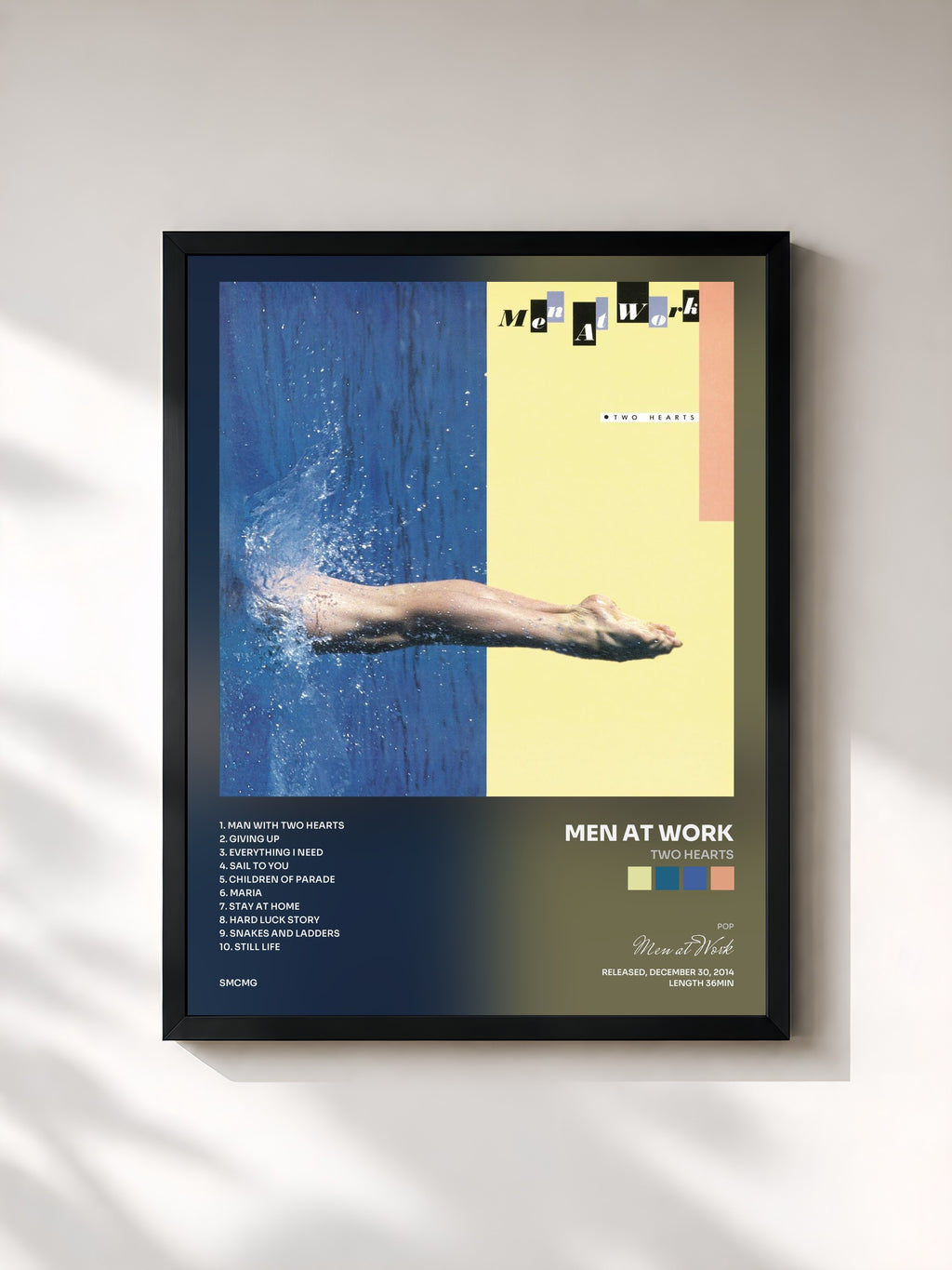 #noir Tableau de l'album Two Hearts de Men at Work, cadre noir, imprimé et encadré en France
