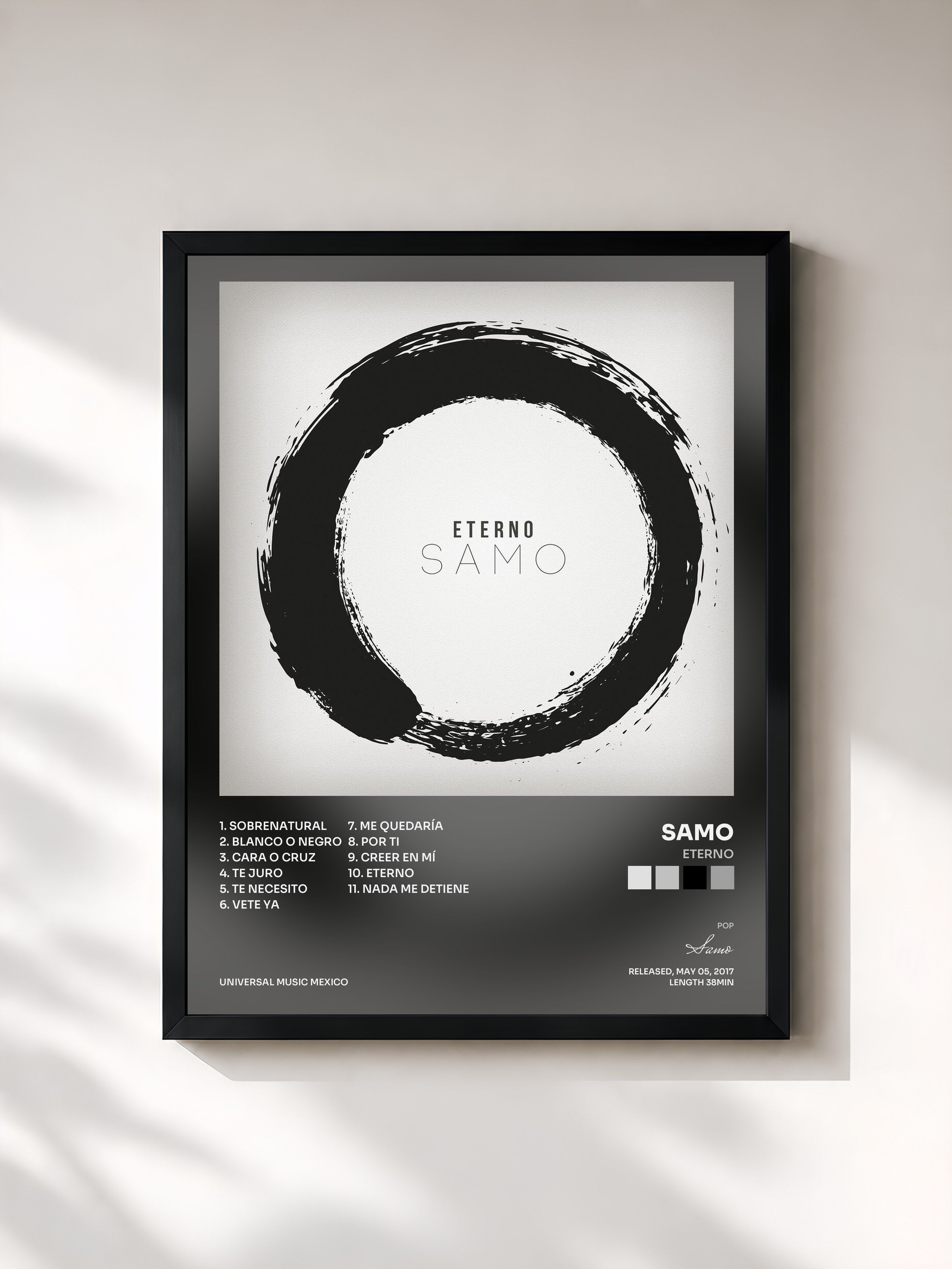 #noir Tableau de l'album Eterno de Samo, cadre noir, imprimé et encadré en France
