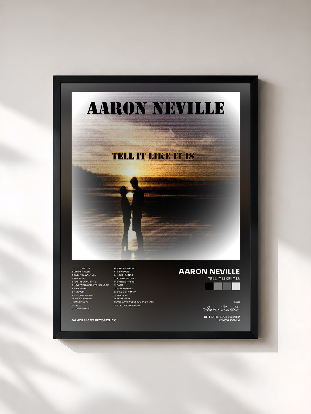 #noir Tableau de l'album Tell It Like It Is de Aaron Neville, cadre noir, imprimé et encadré en France