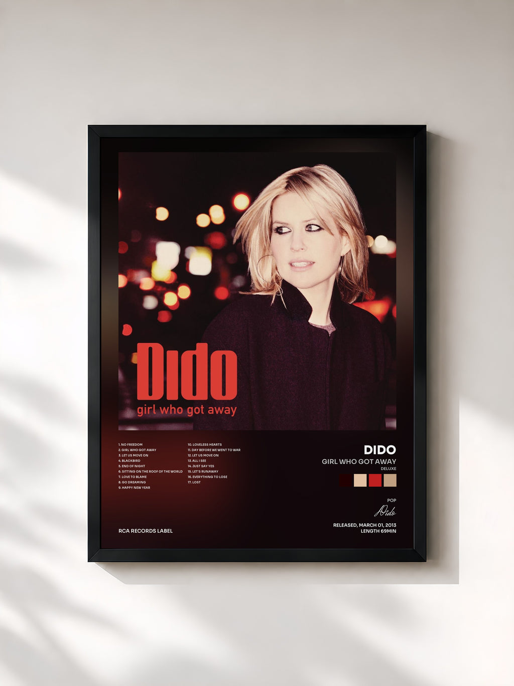 #noir Tableau de l'album Girl Who Got Away (Deluxe) de Dido, cadre noir, imprimé et encadré en France