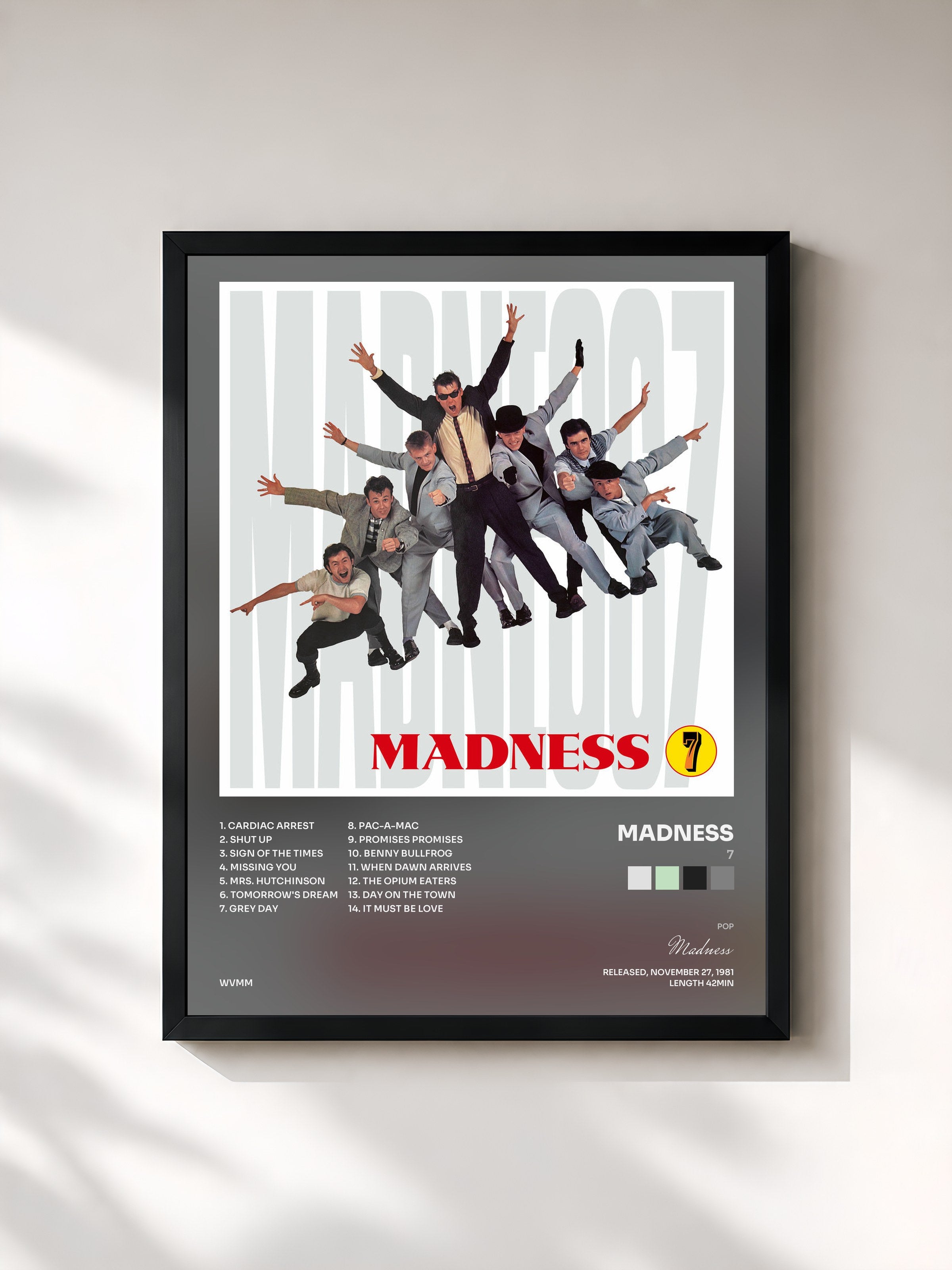 #noir Tableau de l'album 7 de Madness, cadre noir, imprimé et encadré en France
