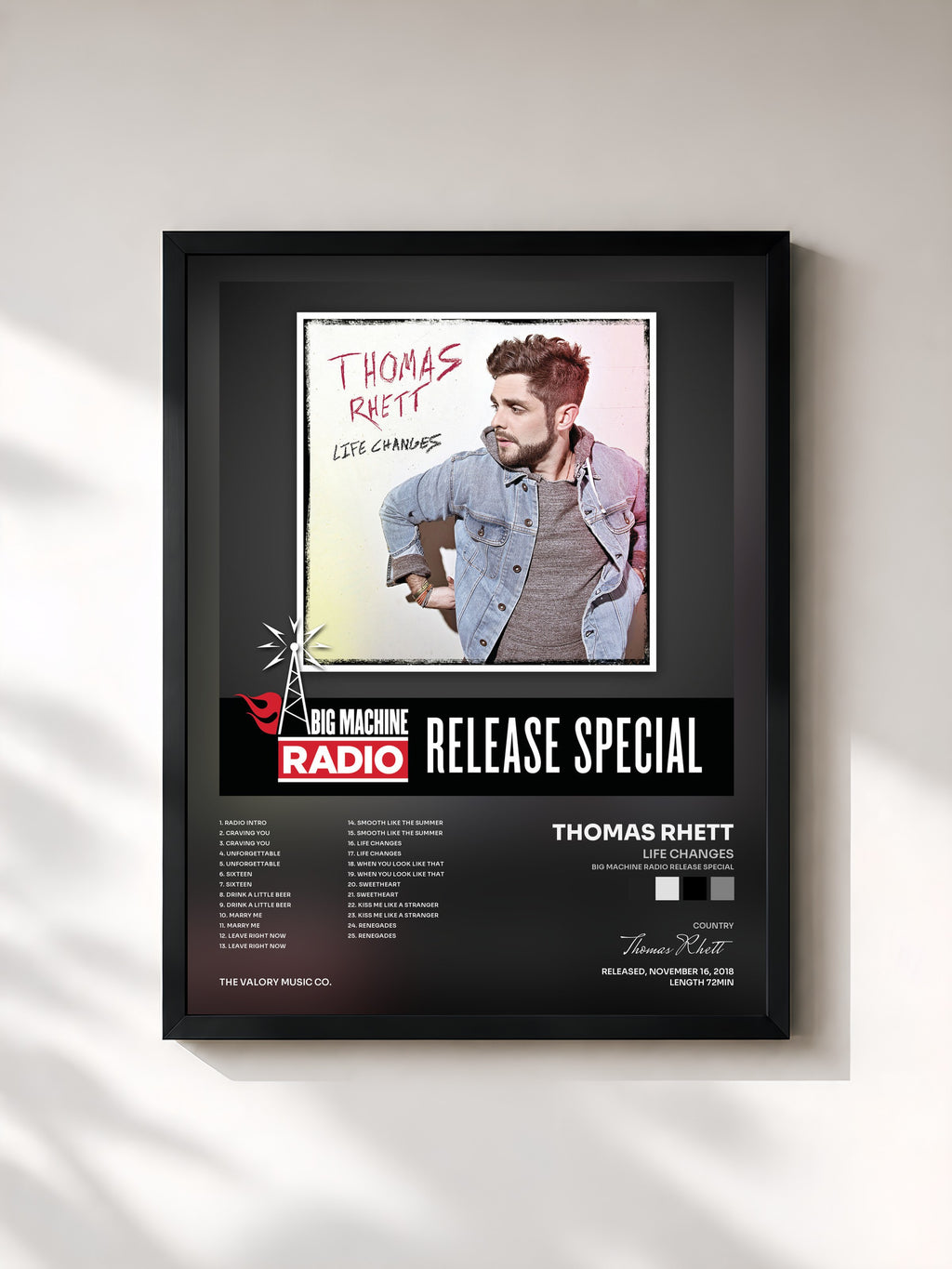#noir Tableau de l'album Life Changes (Big Machine Radio Release Special) de Thomas Rhett, cadre noir, imprimé et encadré en France