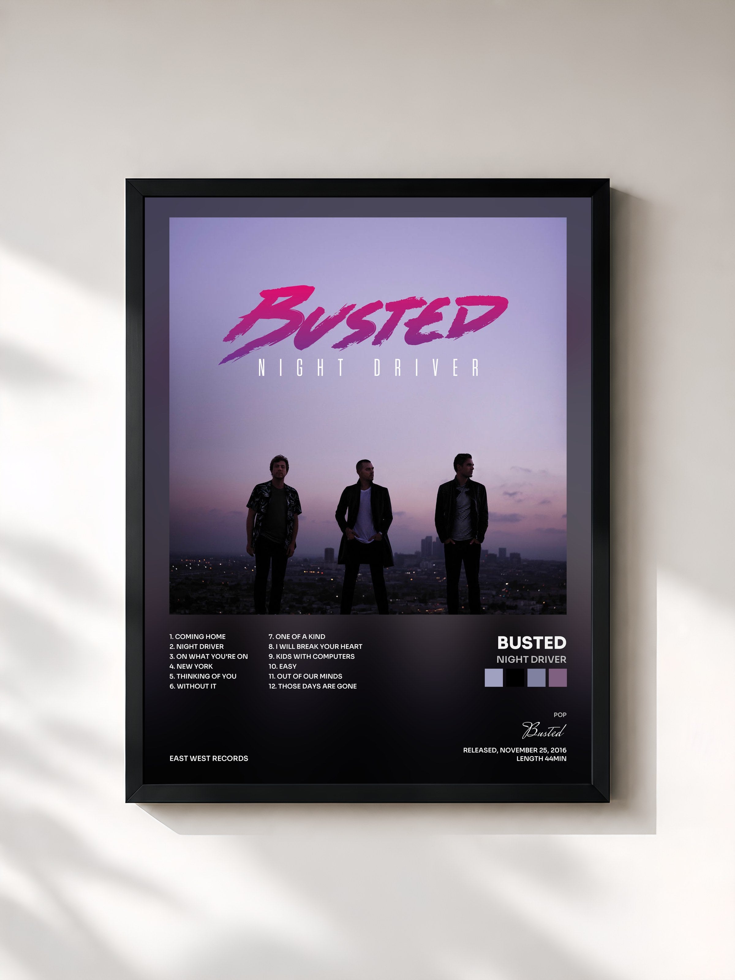 #noir Tableau de l'album Night Driver de Busted, cadre noir, imprimé et encadré en France