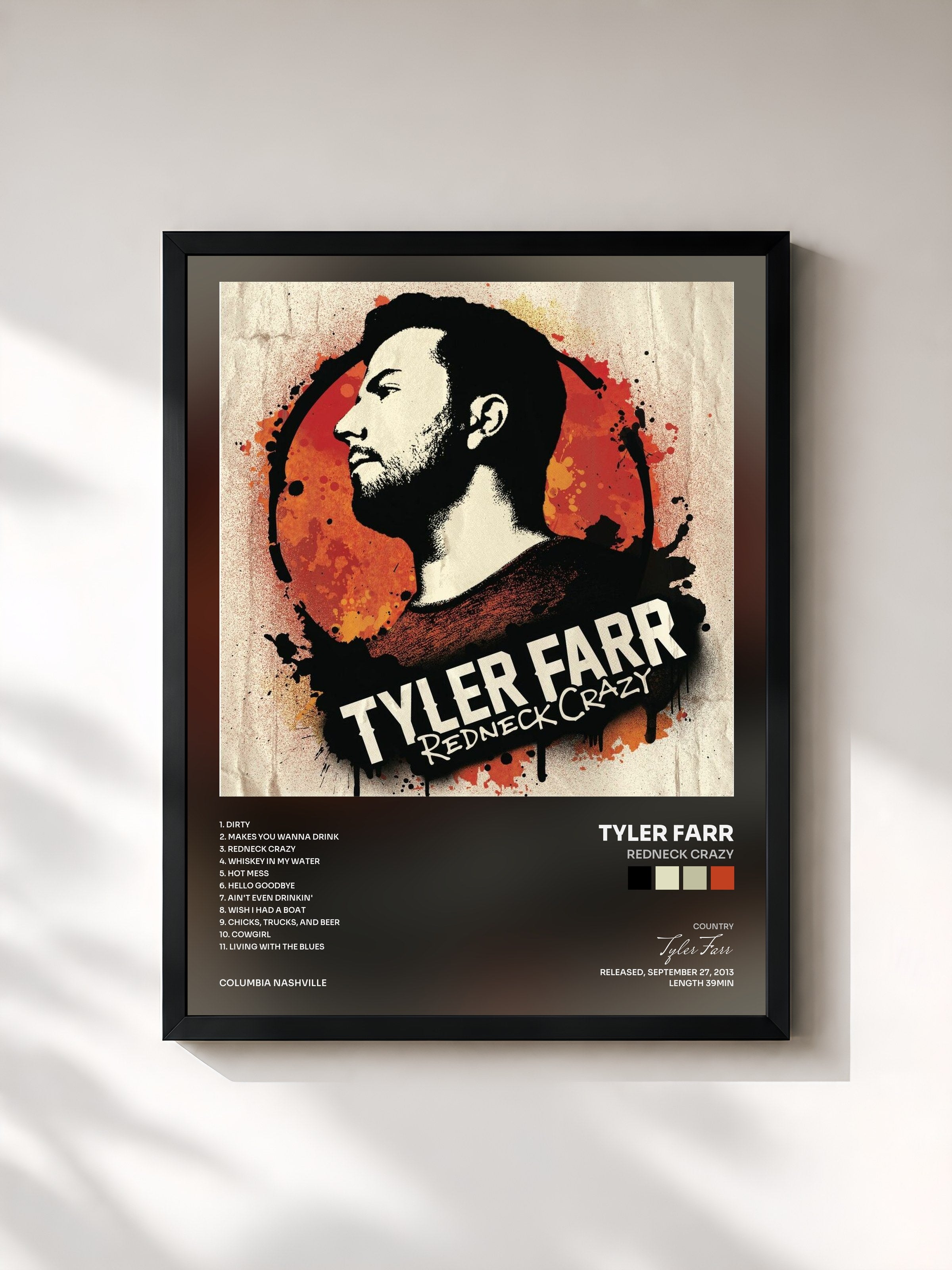 #noir Tableau de l'album Redneck Crazy de Tyler Farr, cadre noir, imprimé et encadré en France