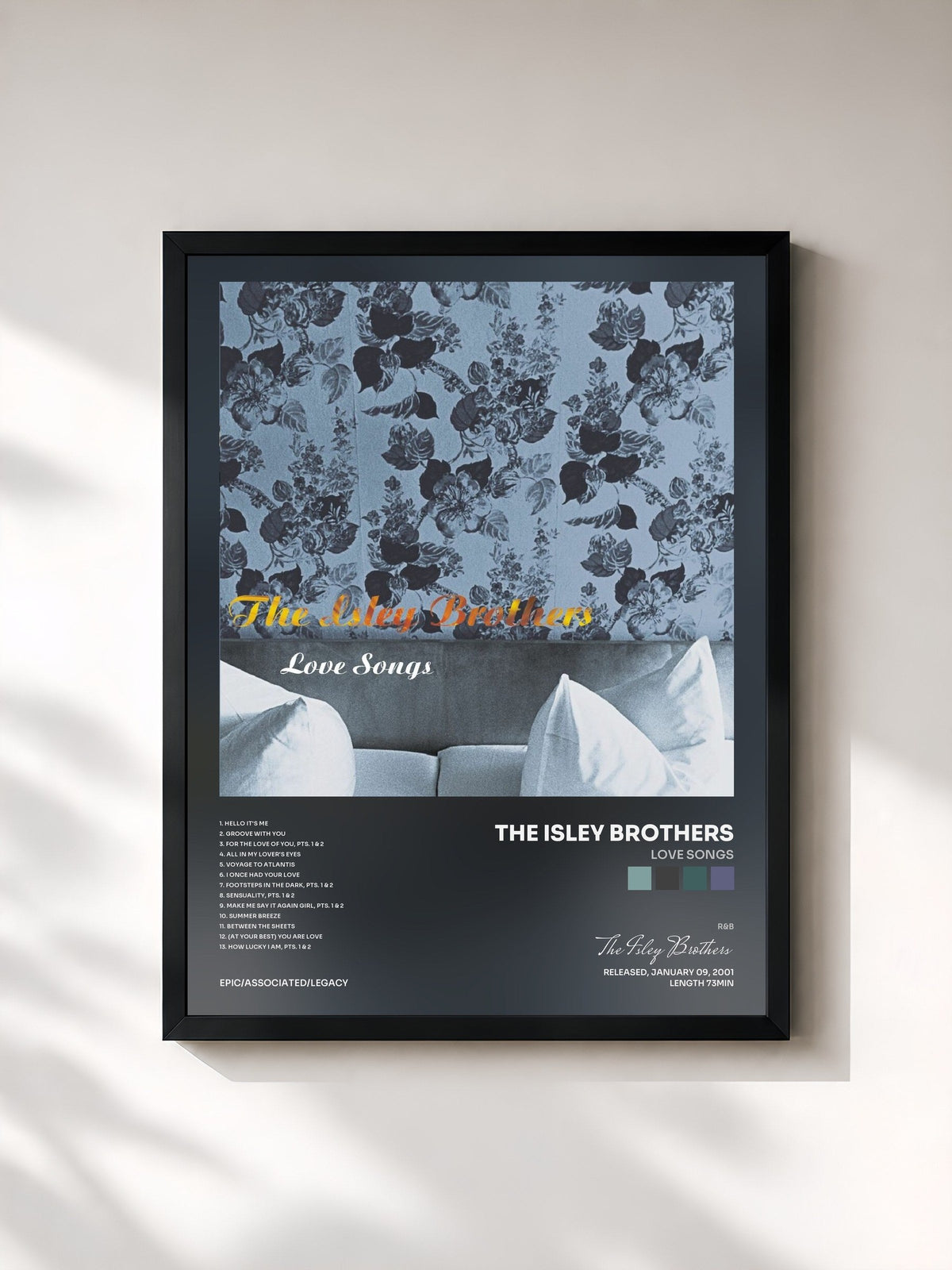 #noir Tableau de l'album Love Songs de The Isley Brothers, cadre noir, imprimé et encadré en France
