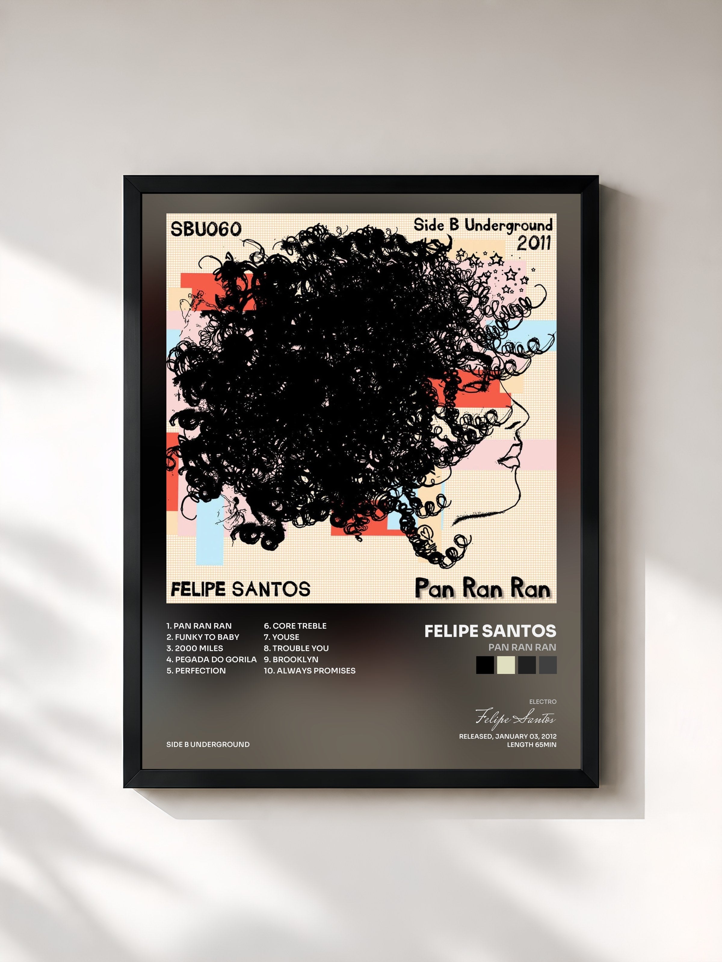 #noir Tableau de l'album Pan Ran Ran de Felipe Santos, cadre noir, imprimé et encadré en France