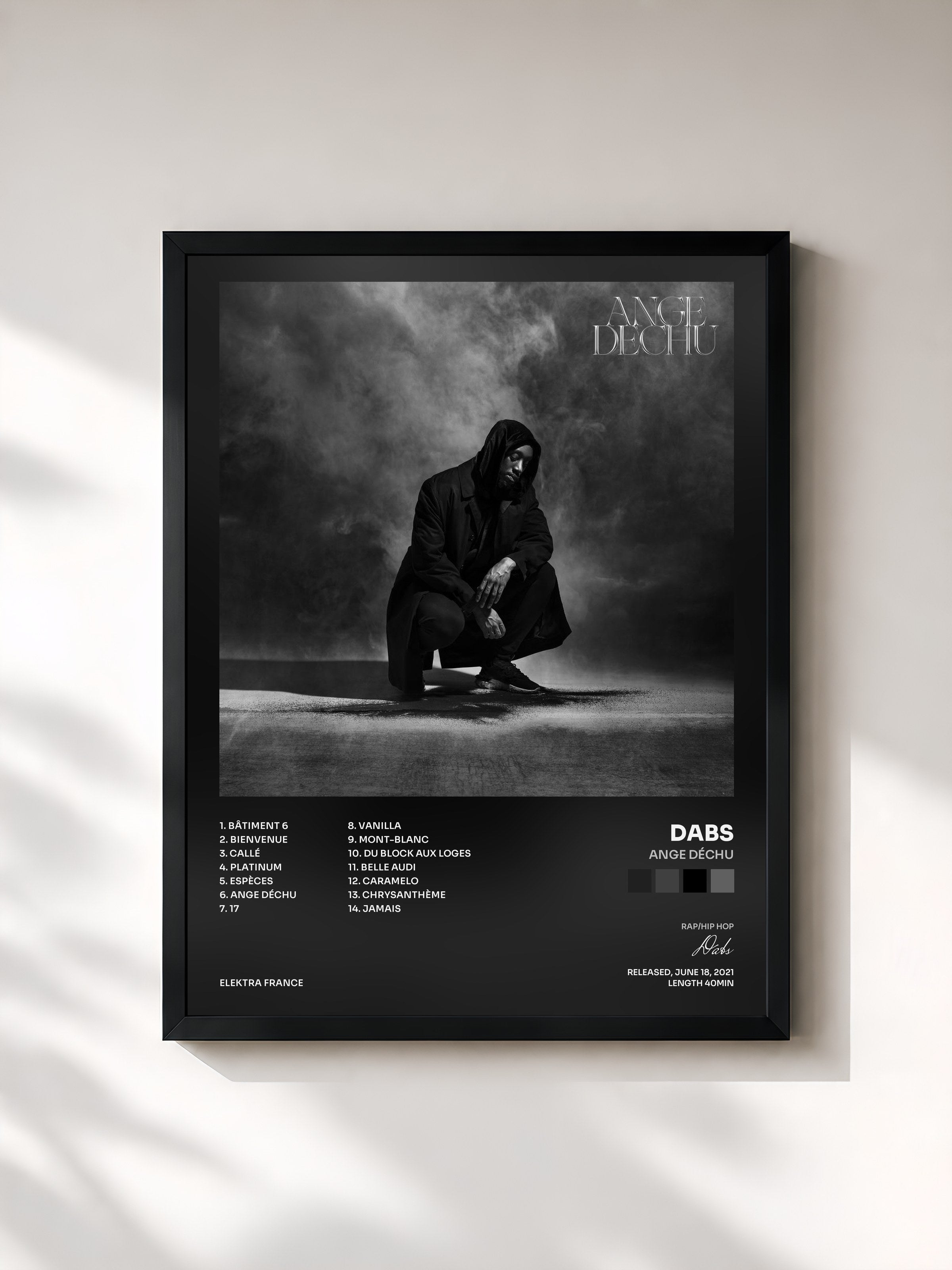 #noir Tableau de l'album Ange déchu de Dabs, cadre noir, imprimé et encadré en France