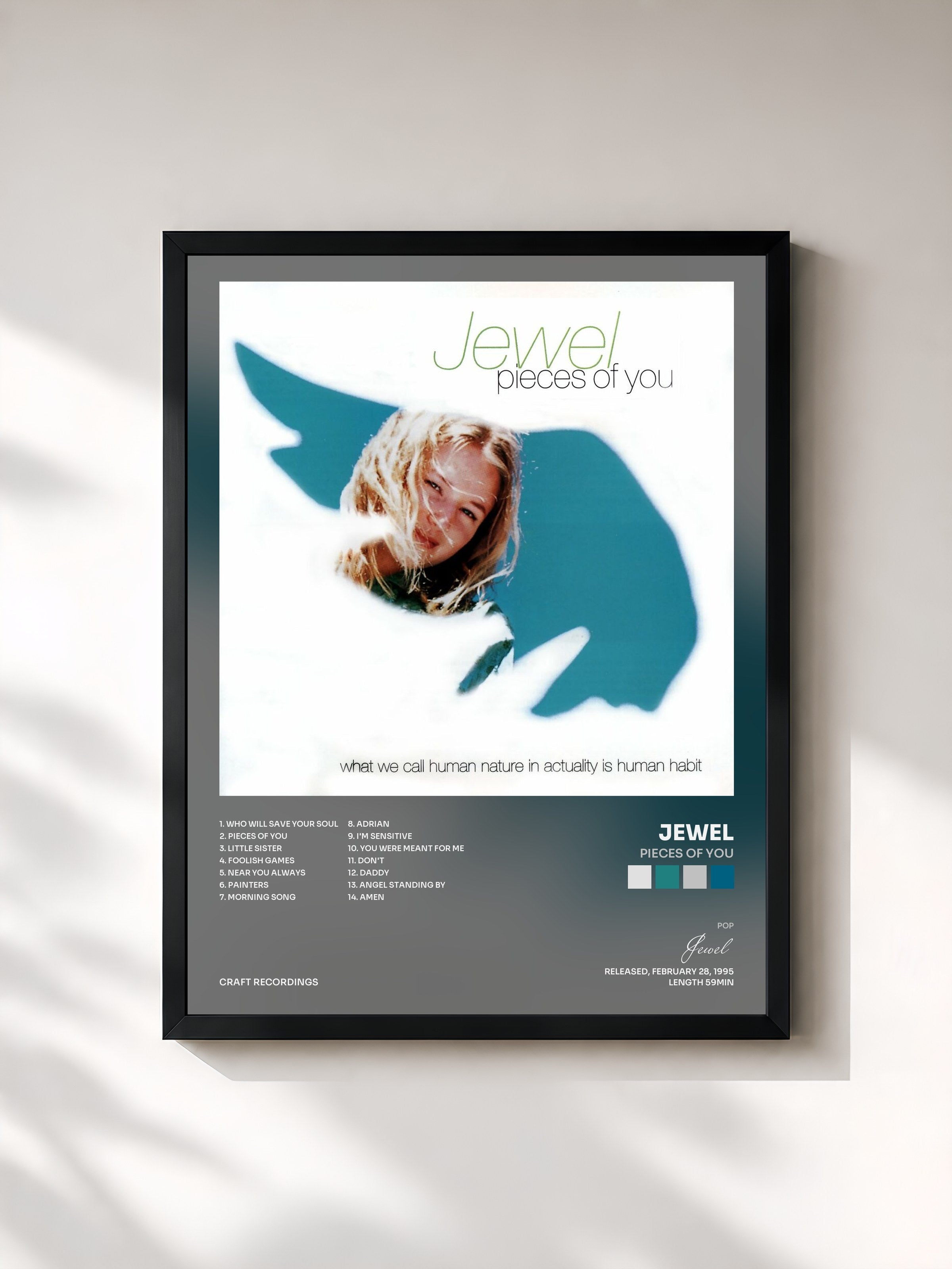 #noir Tableau de l'album Pieces Of You de Jewel, cadre noir, imprimé et encadré en France
