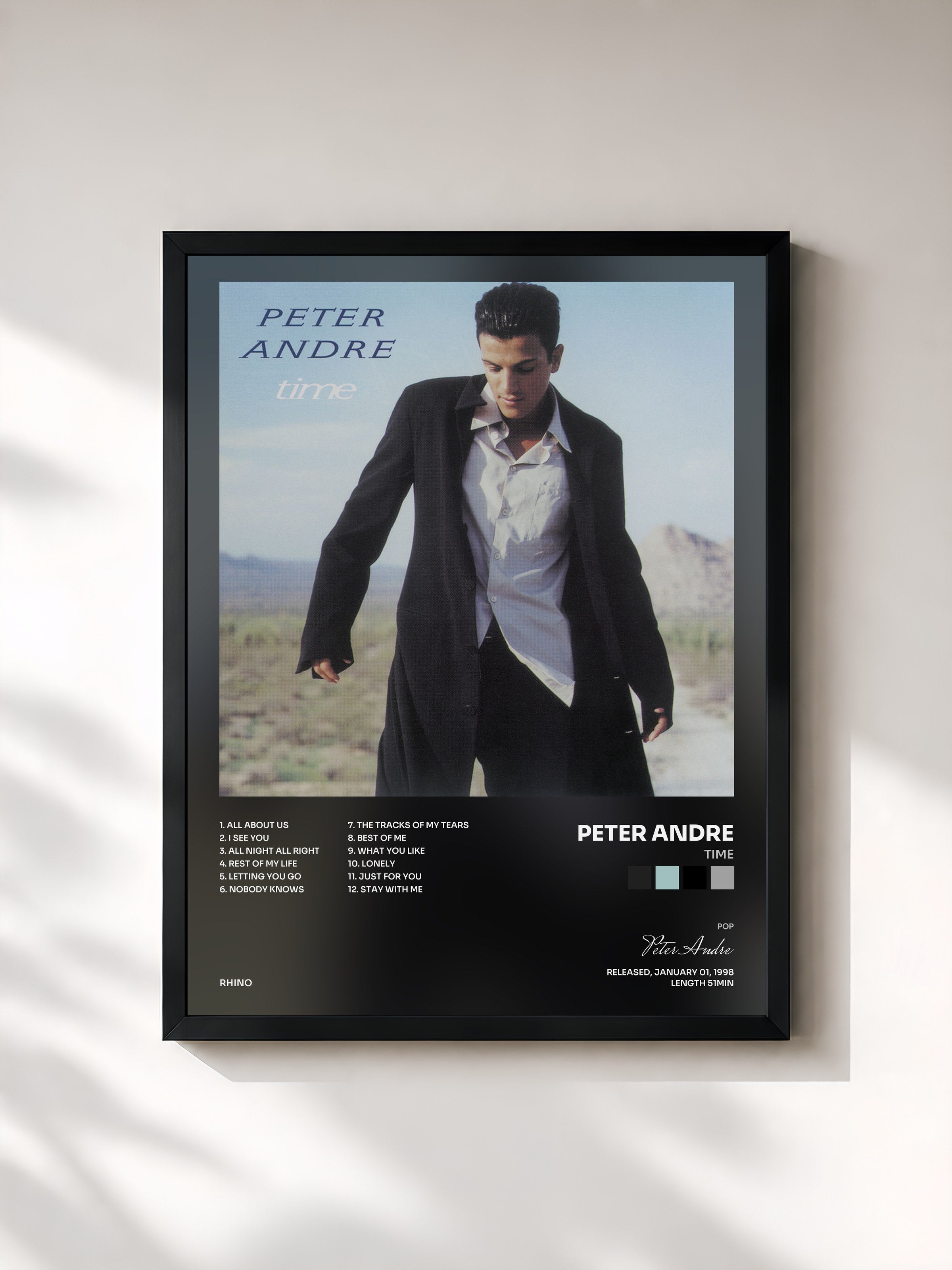 #noir Tableau de l'album Time de Peter Andre, cadre noir, imprimé et encadré en France