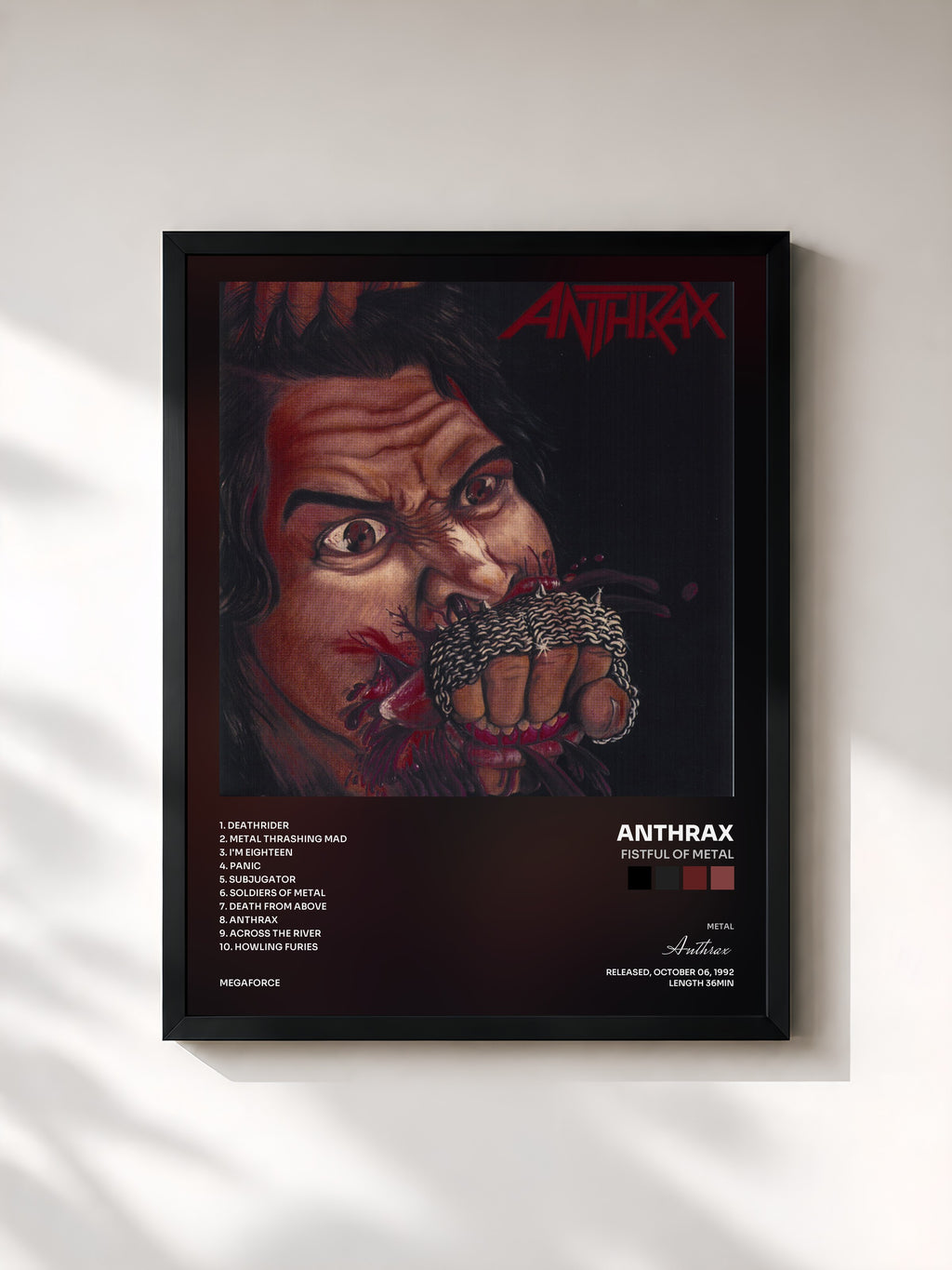#noir Tableau de l'album Fistful of Metal de Anthrax, cadre noir, imprimé et encadré en France