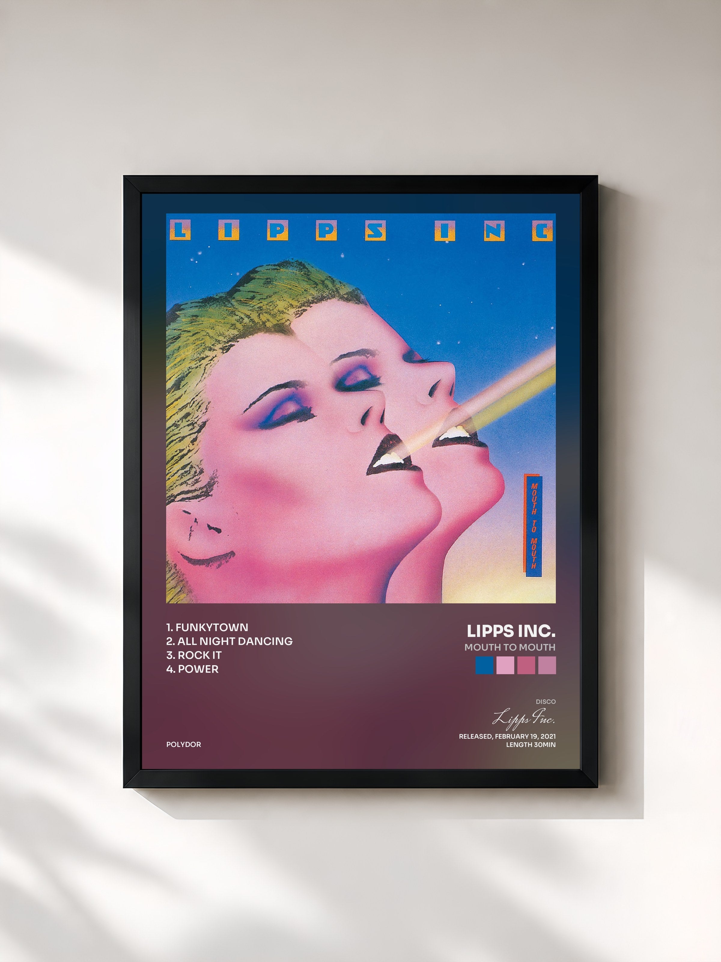 #noir Tableau de l'album Mouth To Mouth de Lipps Inc., cadre noir, imprimé et encadré en France