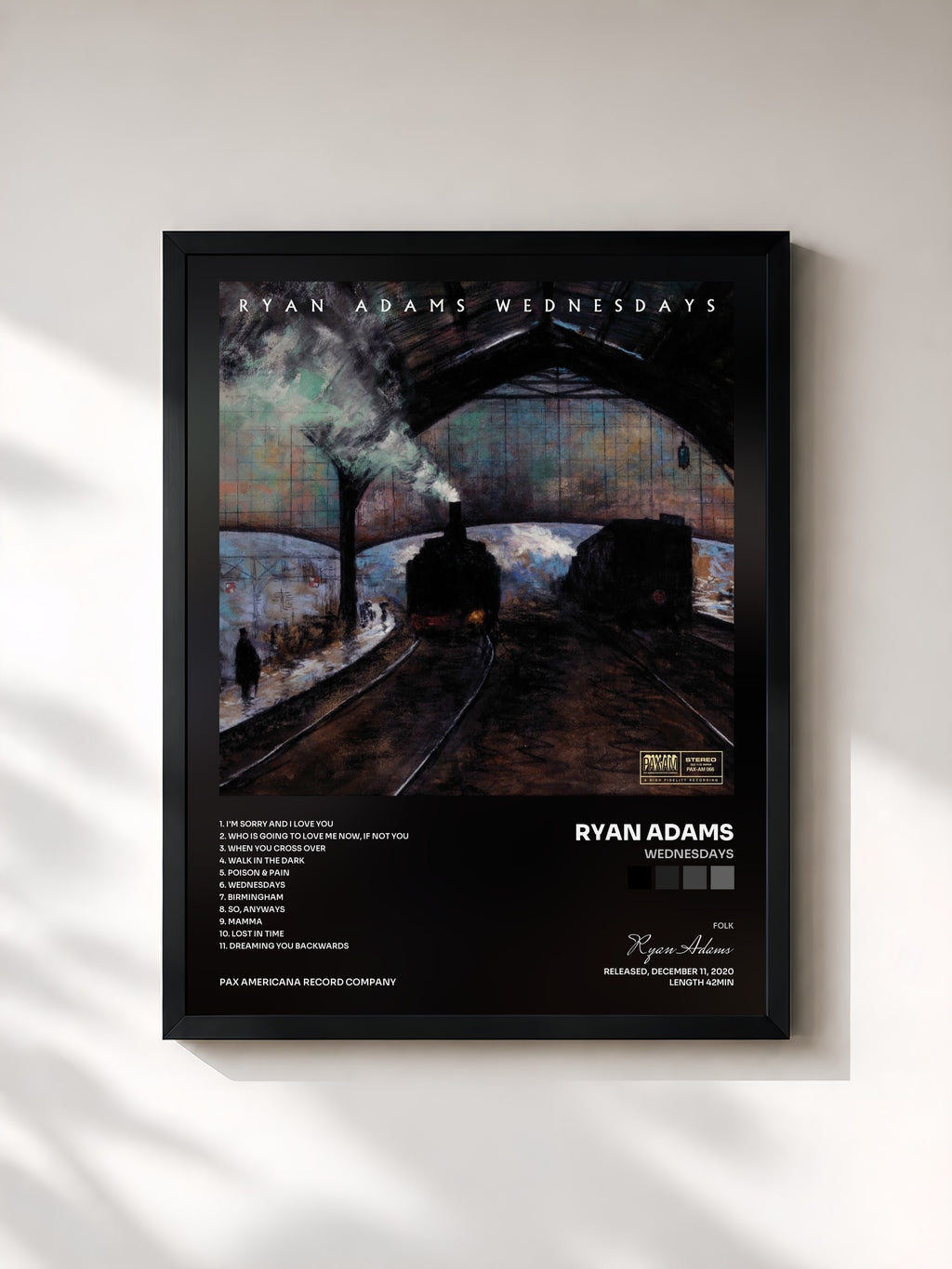 #noir Tableau de l'album Wednesdays de Ryan Adams, cadre noir, imprimé et encadré en France