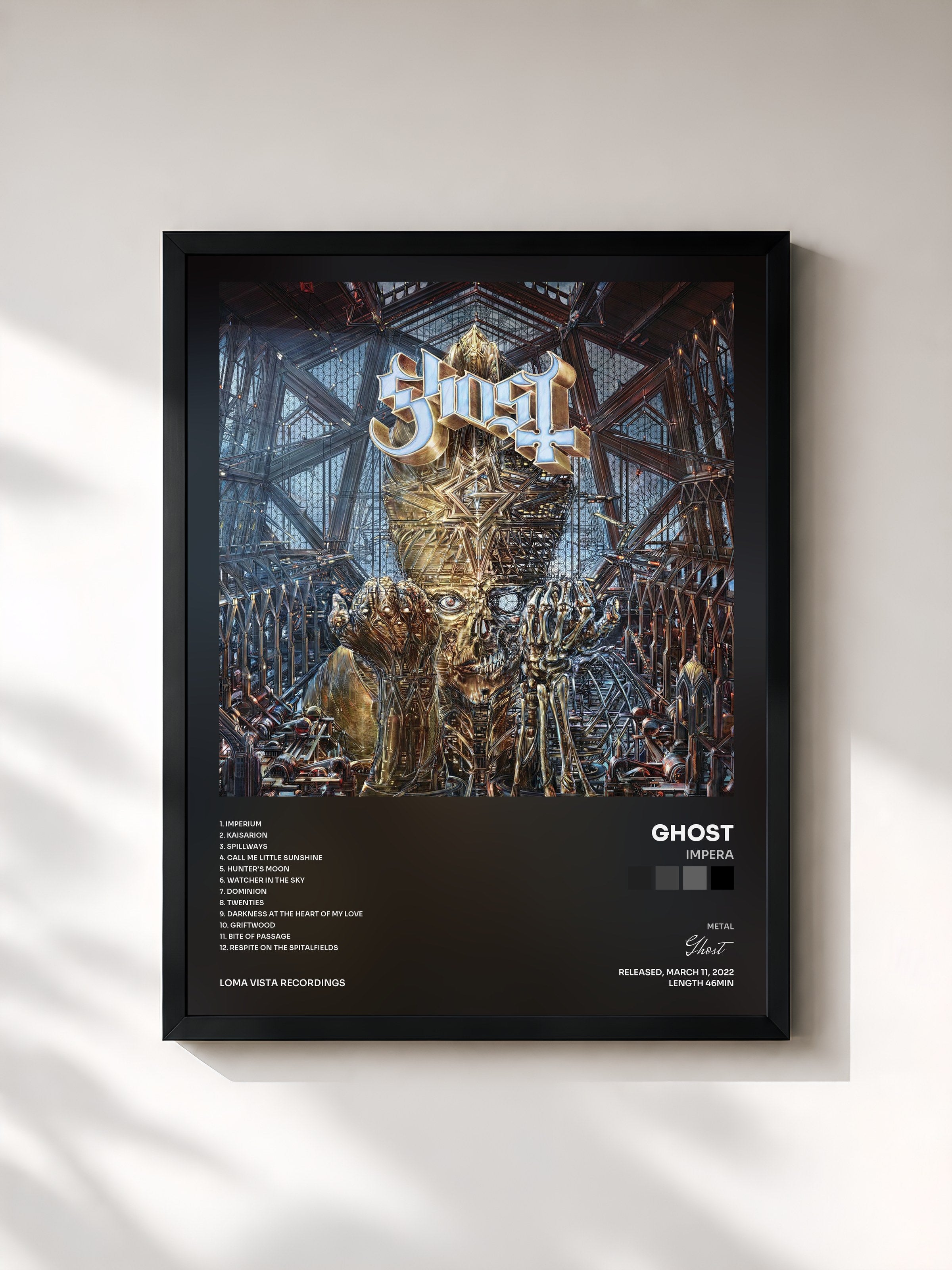 #noir Tableau de l'album IMPERA de Ghost, cadre noir, imprimé et encadré en France