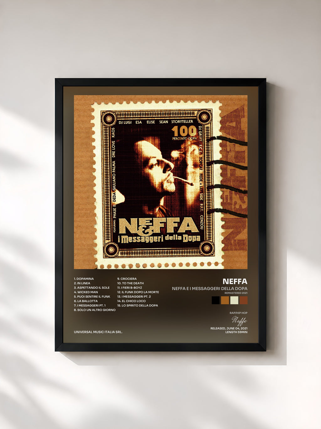 #noir Tableau de l'album Neffa E I Messaggeri Della Dopa (Remastered 2021) de Neffa, cadre noir, imprimé et encadré en France