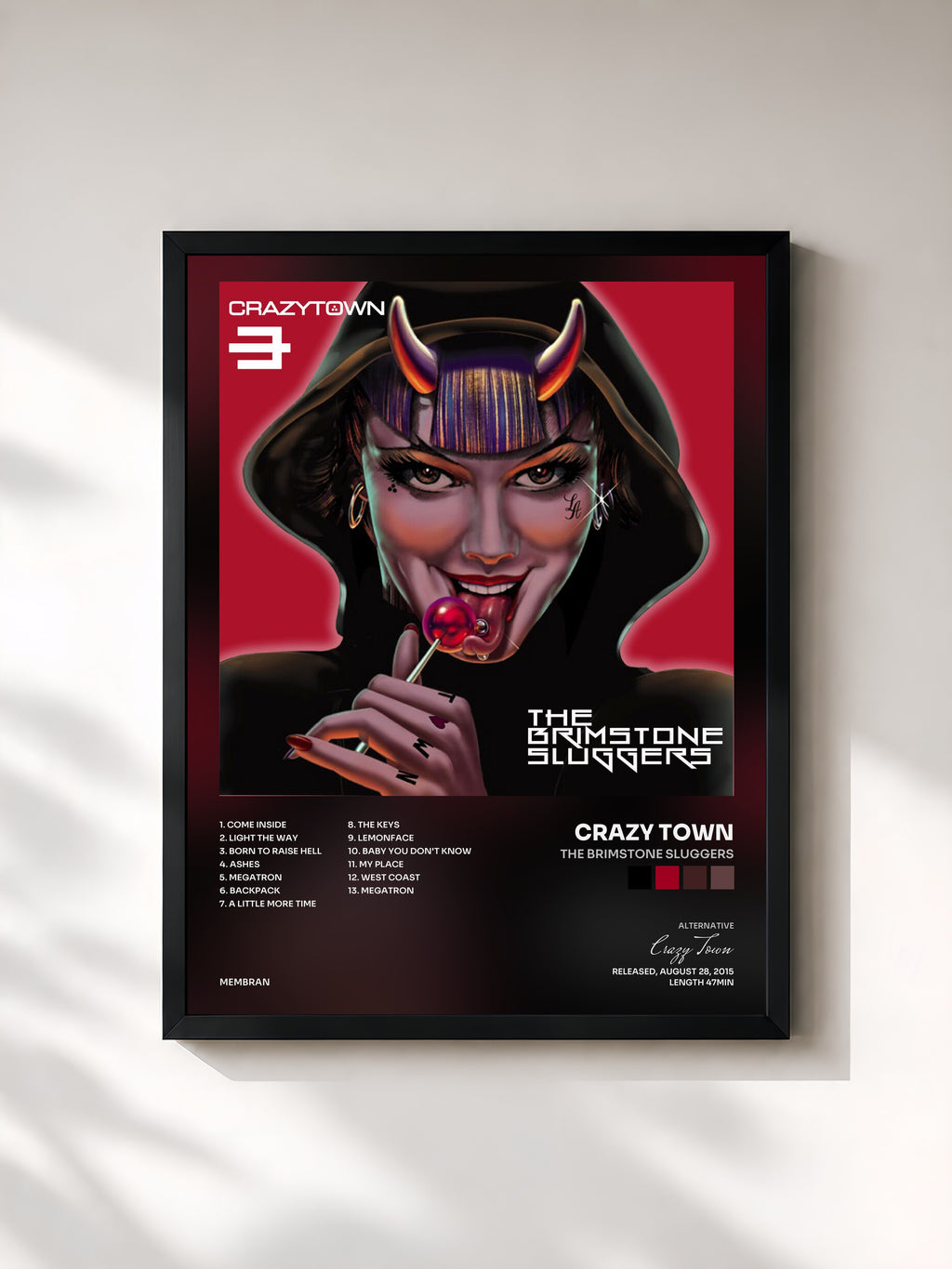 #noir Tableau de l'album The Brimstone Sluggers de Crazy Town, cadre noir, imprimé et encadré en France