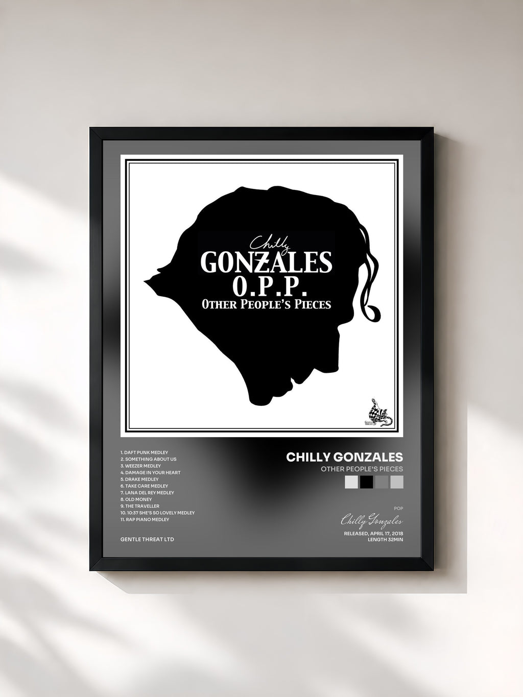 #noir Tableau de l'album Other People's Pieces de Chilly Gonzales, cadre noir, imprimé et encadré en France