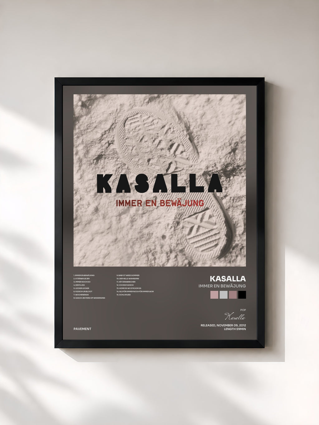 #noir Tableau de l'album Immer en Bewäjung de Kasalla, cadre noir, imprimé et encadré en France