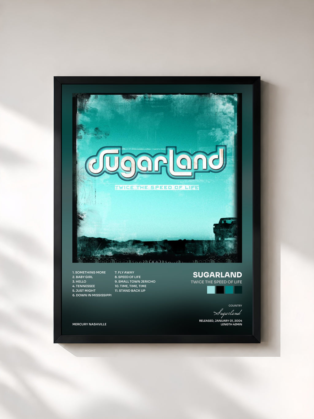 #noir Tableau de l'album Twice The Speed Of Life de Sugarland, cadre noir, imprimé et encadré en France